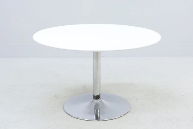 Matbord, pelarbord, vitt med kromat stativ