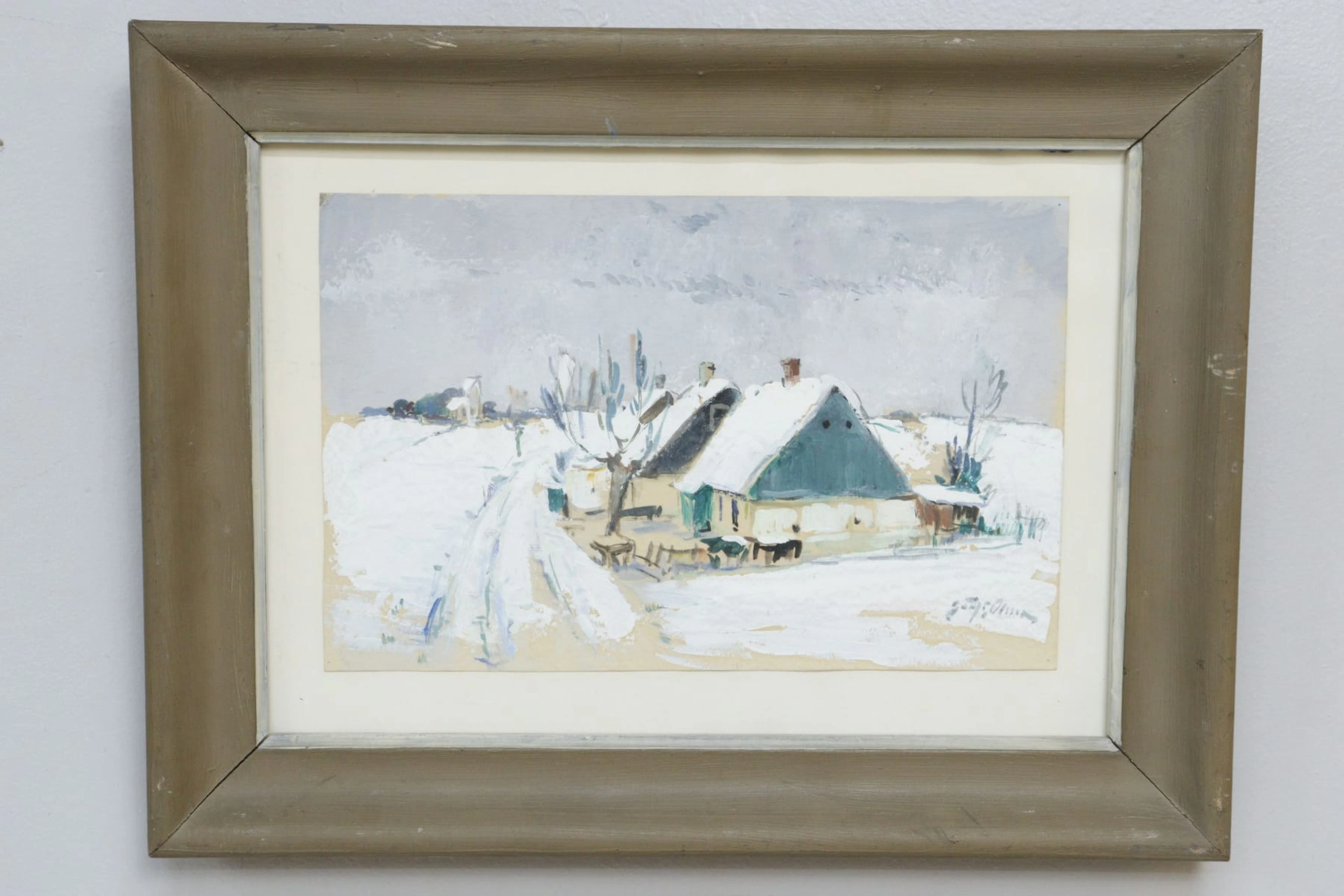 Gottfrid Olsson, gouache, Röstånga, signerad
