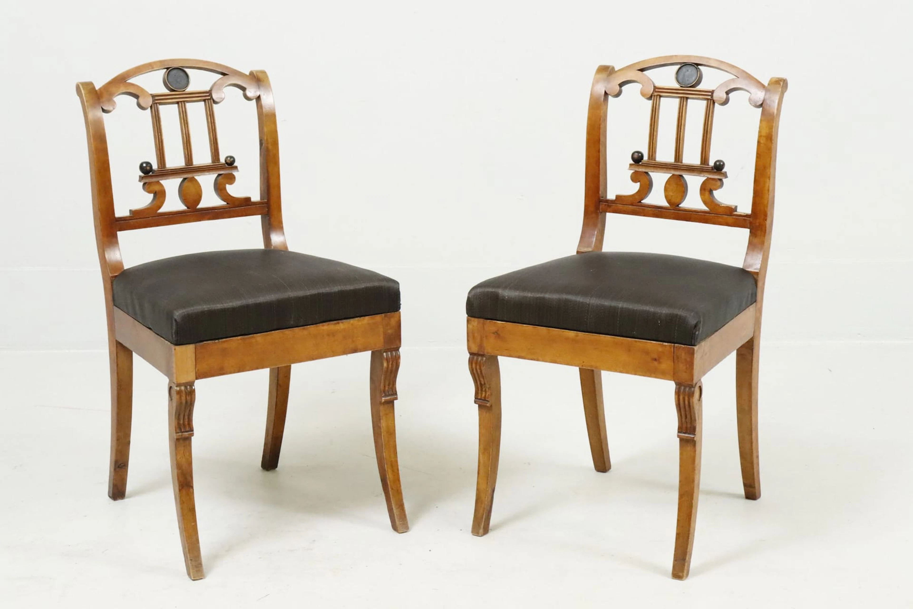 Stolar, 1 par, senempire, Lindome, 1840-tal., sitsar av vävd tagel