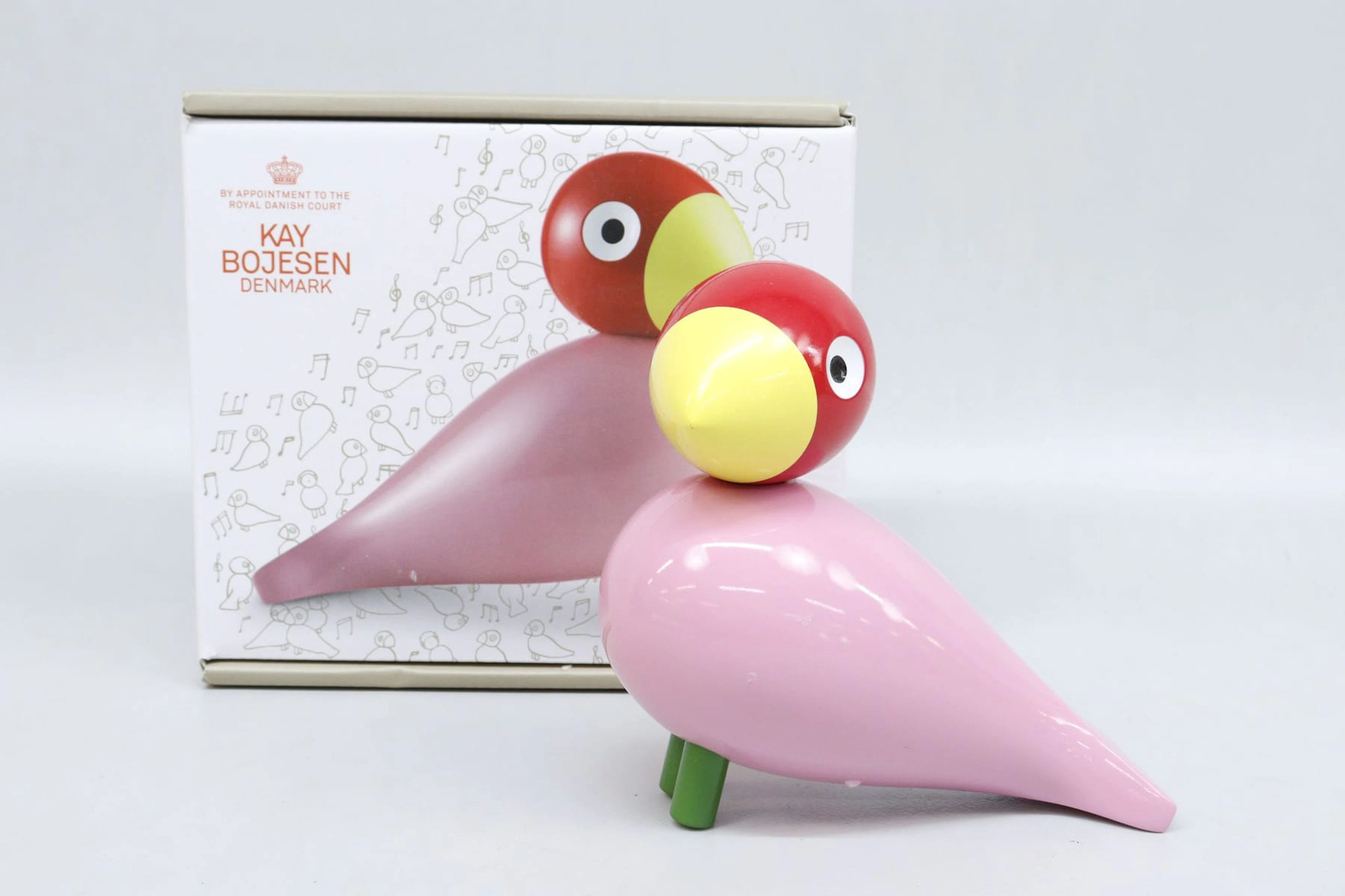 Skulptur, Kay Bojesen, fågel i trä, rosa, Danmark, med originalkartong