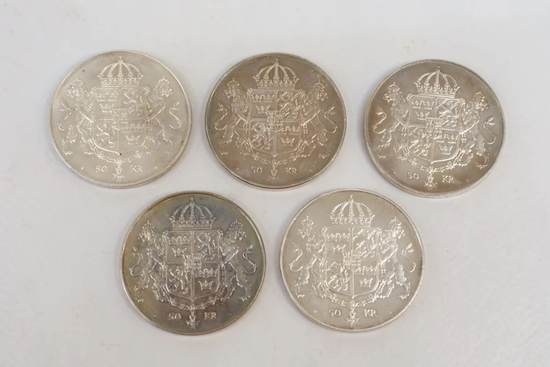 Jubileumsmynt, 5st, silver, 50kr, 1976