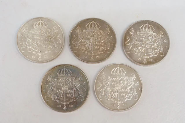 Jubileumsmynt, 5st, silver, 50kr, 1976