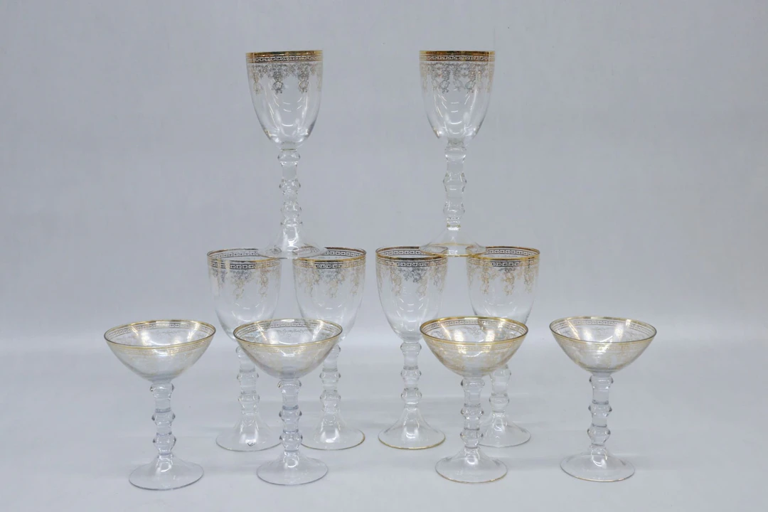 Glasservis, 6+4st, med guldfärgad dekor