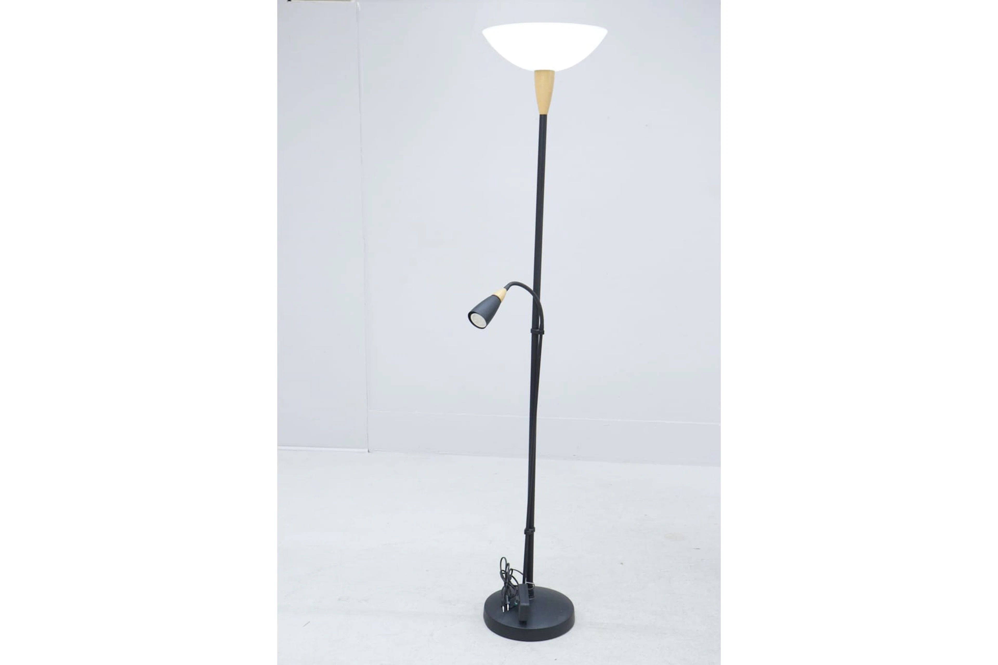 Golvlampa, uplight med läslampa, glaskupa