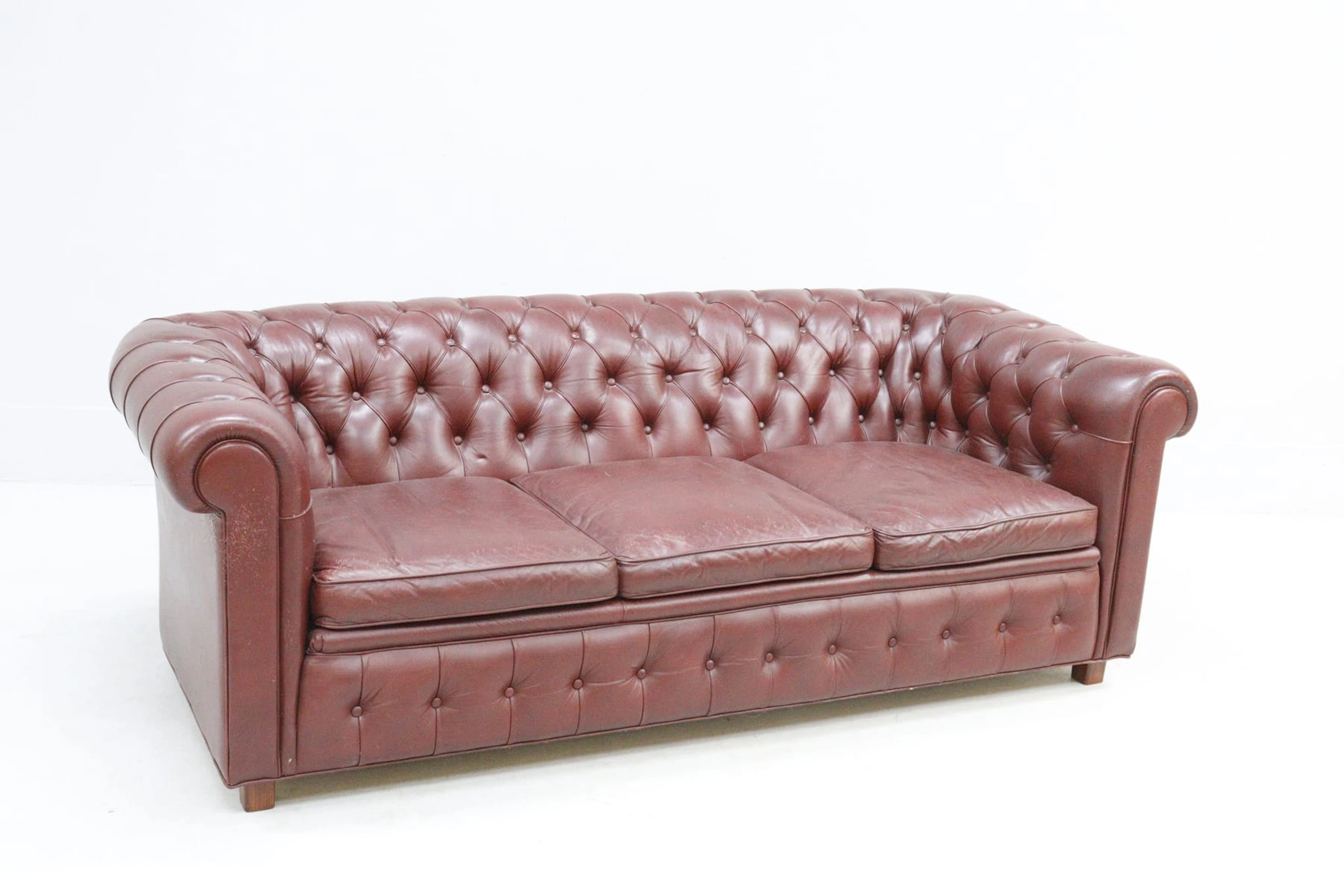 Soffa, Chesterfield, 3-sits, skinn