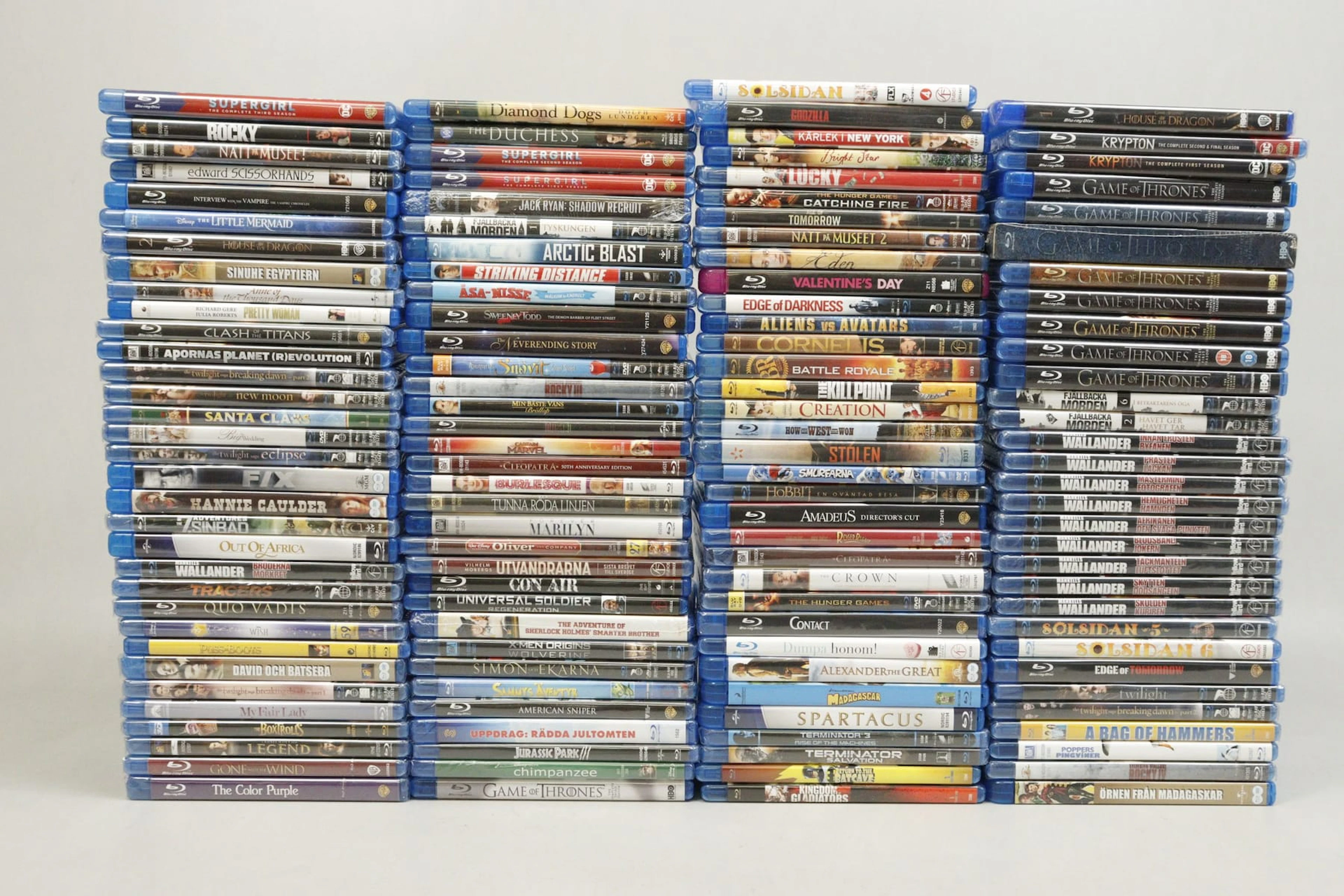 Blue ray-filmer, obegagnade, bla Wallander och Game of Thrones
