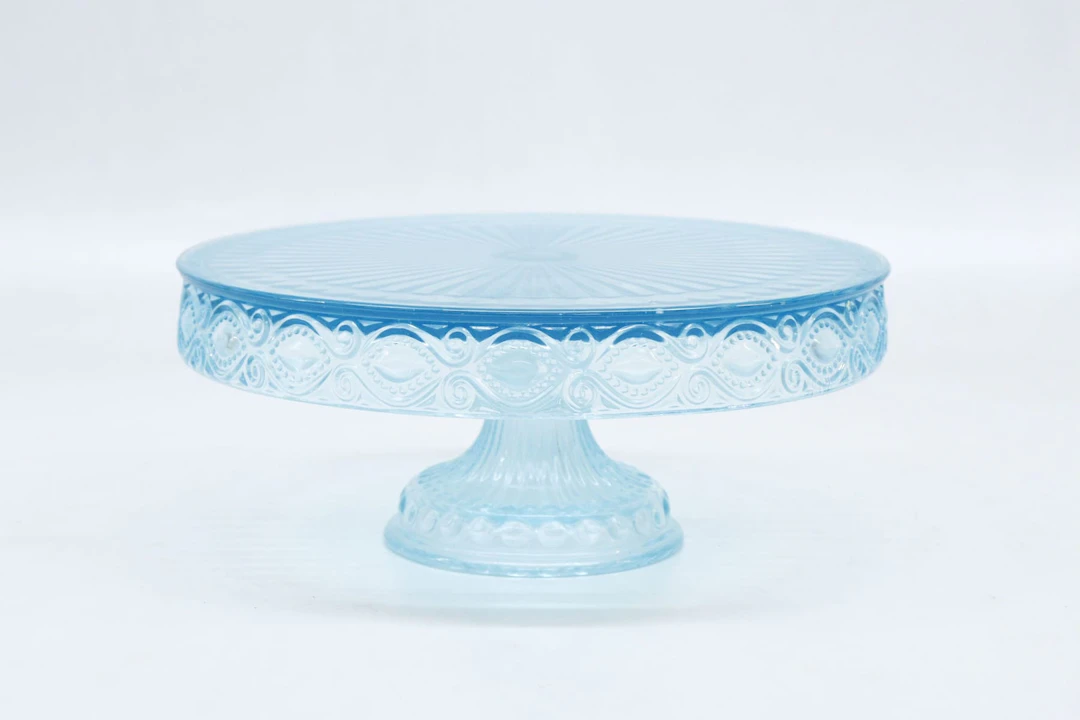 Tårtfat, ljusblått glas