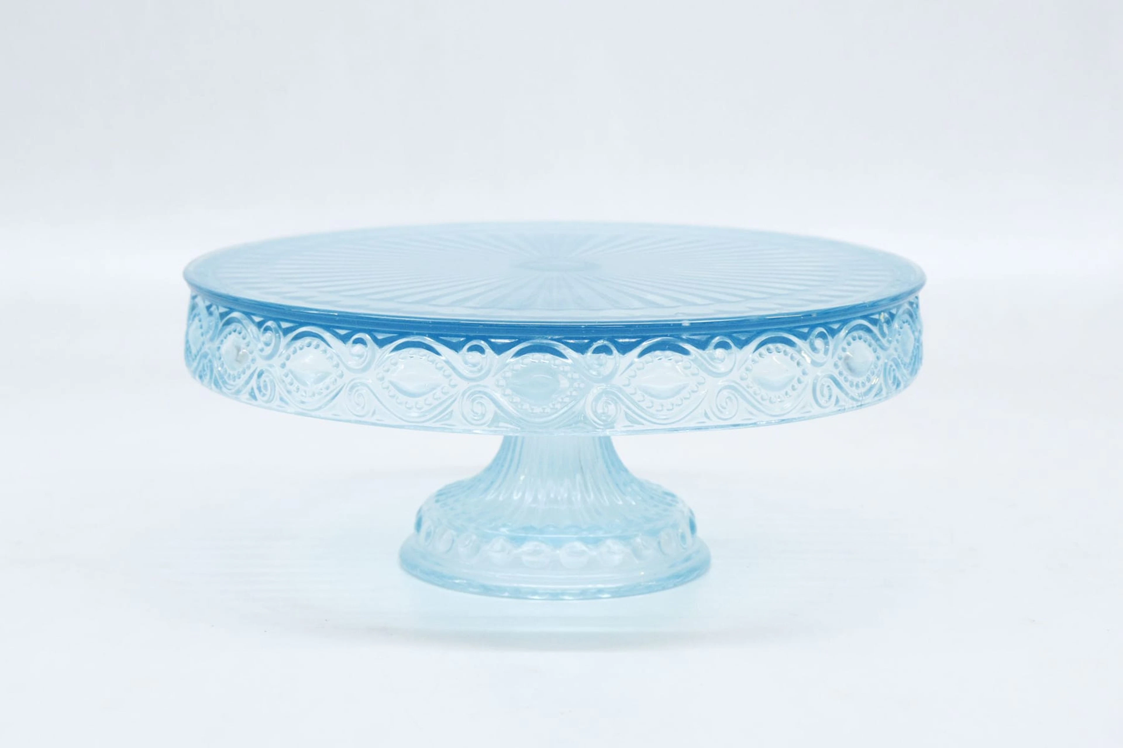 Tårtfat, ljusblått glas