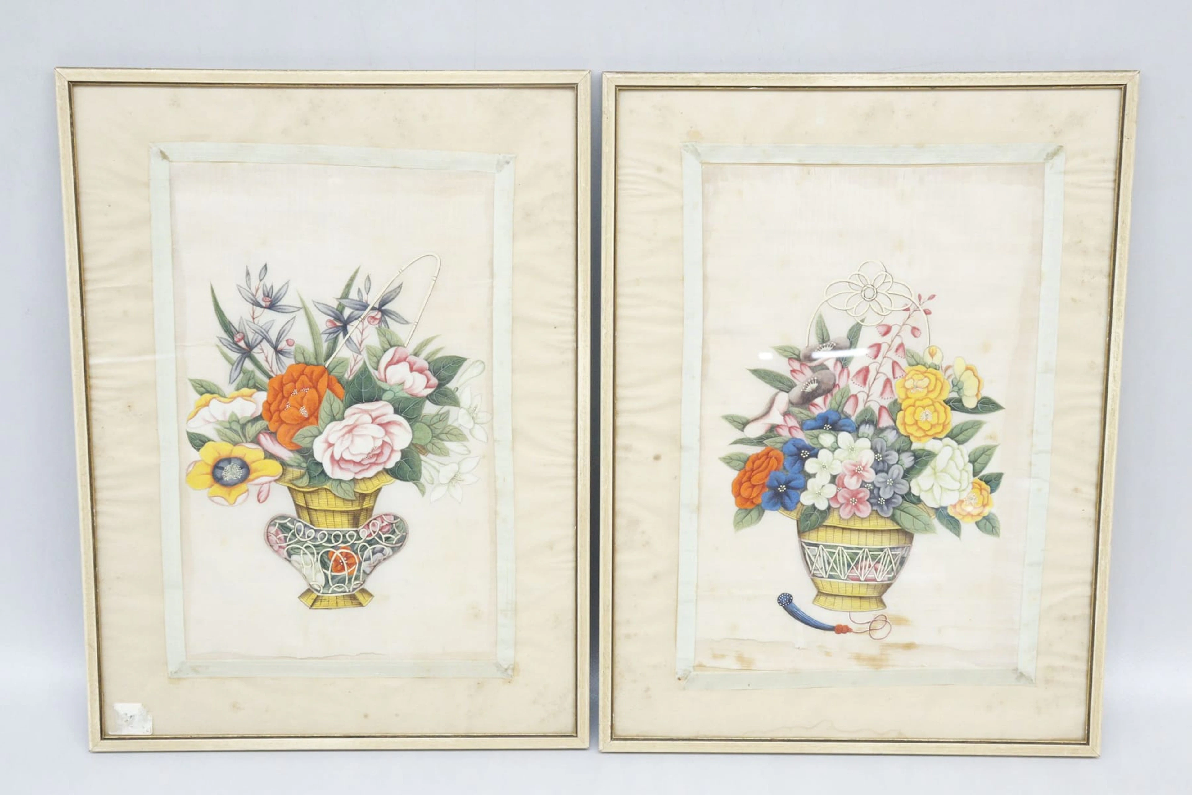 Sidenmålningar, 2st, Kina 1800-tal