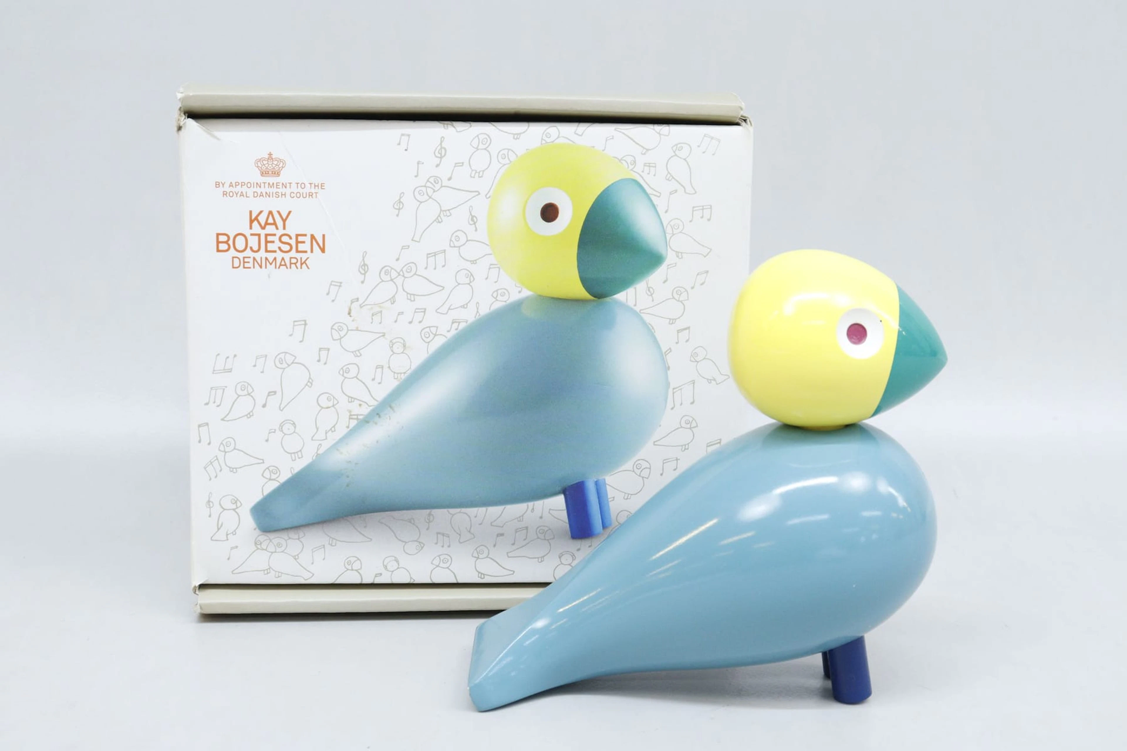 Skulptur, Kay Bojesen, fågel i trä, blå, Danmark, med originalkartong