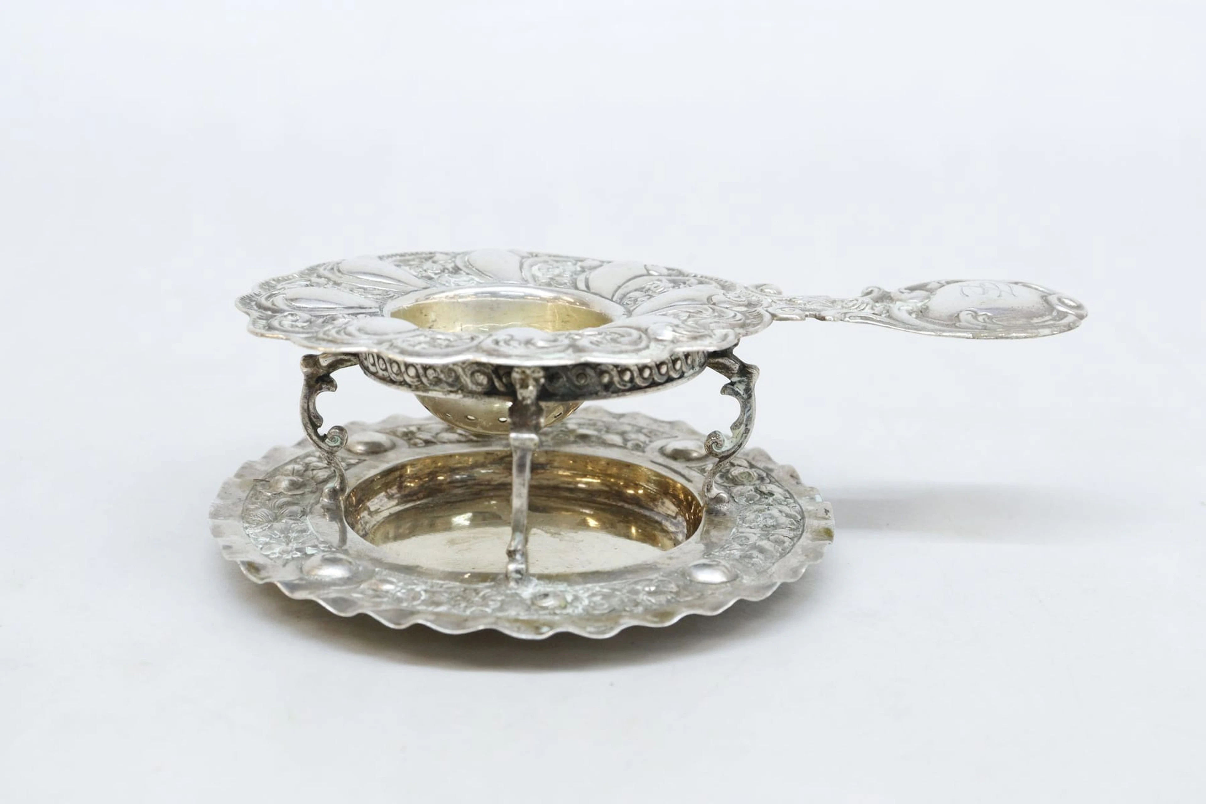 Tesil med bricka, silver, vikt 148 gram