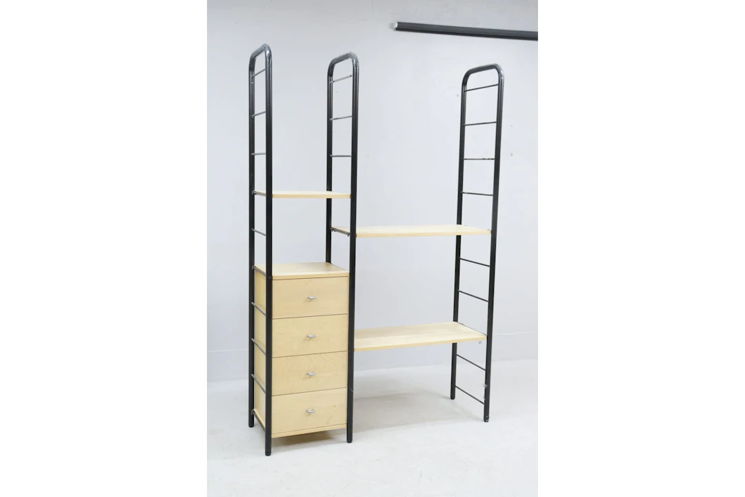 Hyllsystem, svarta metallgavlar med 4+6 hyllplan, “Niklas”, IKEA