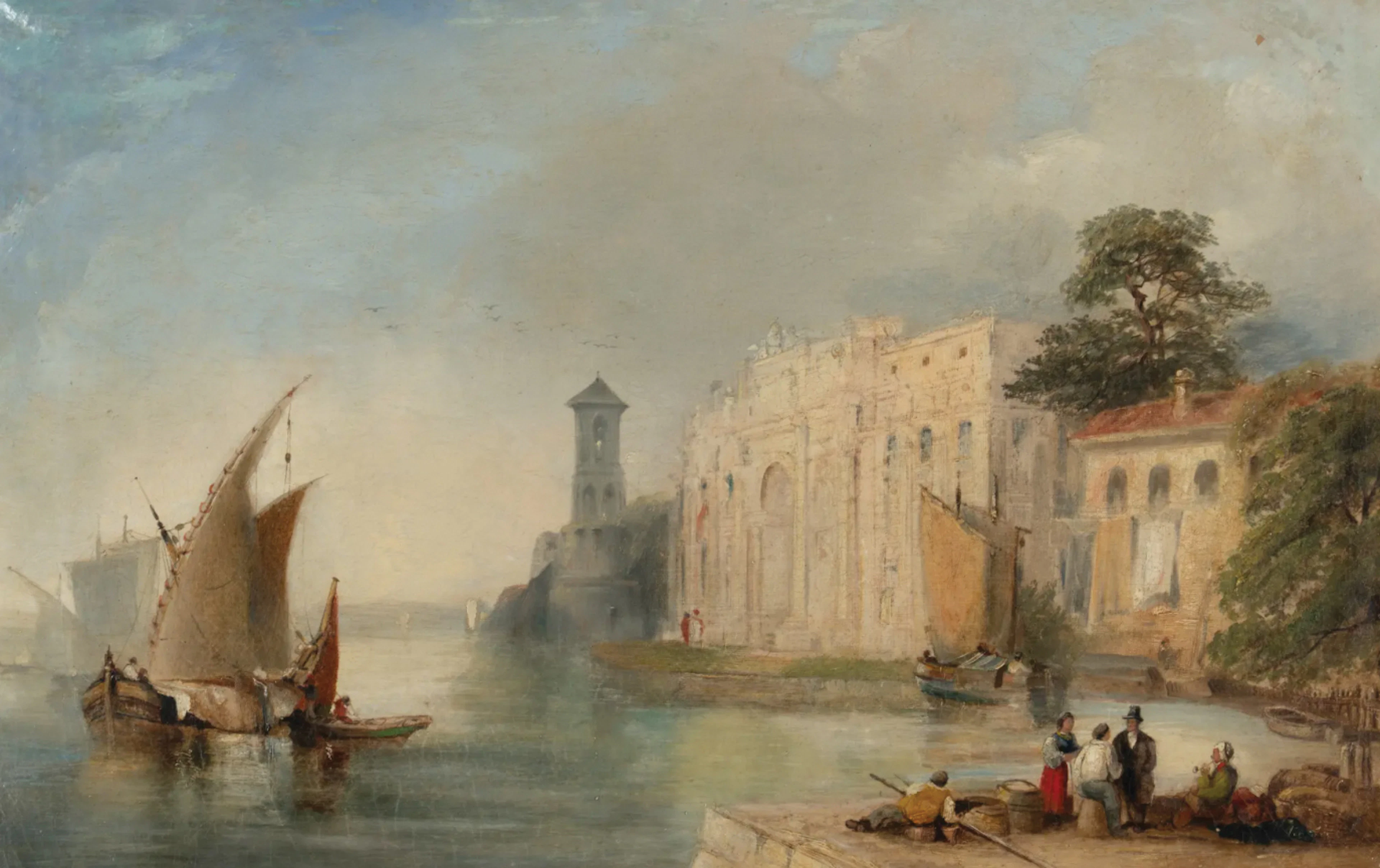 David Roberts Signed Oil of a Venetian Harbor Scene