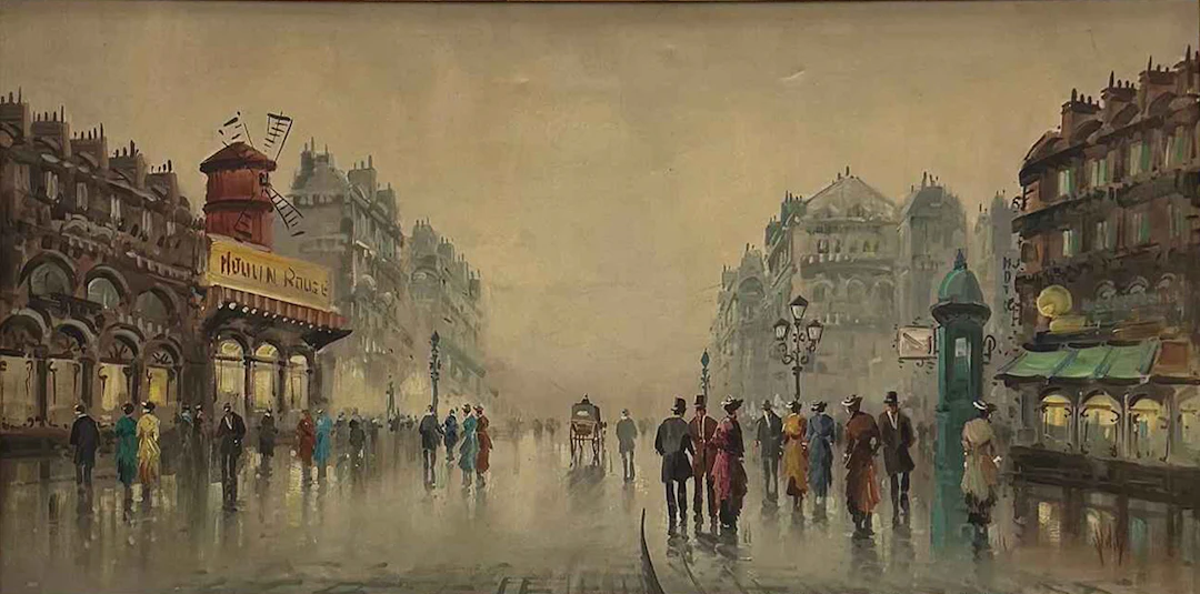 Antonio Devity Oil of Paris showing Moulin Rouge