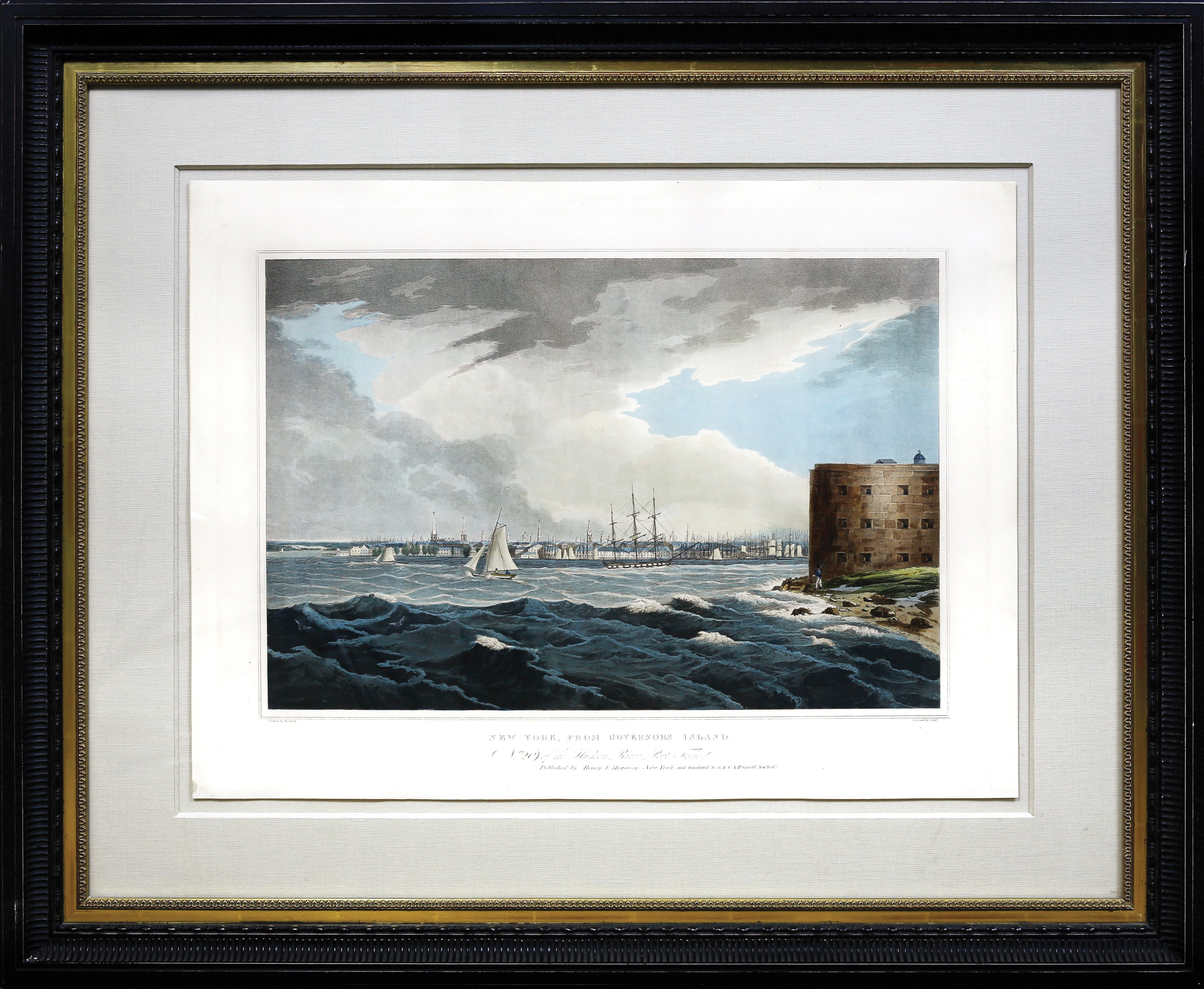 Hill & Wall's Aquatint of New York from Governor's Island - The most