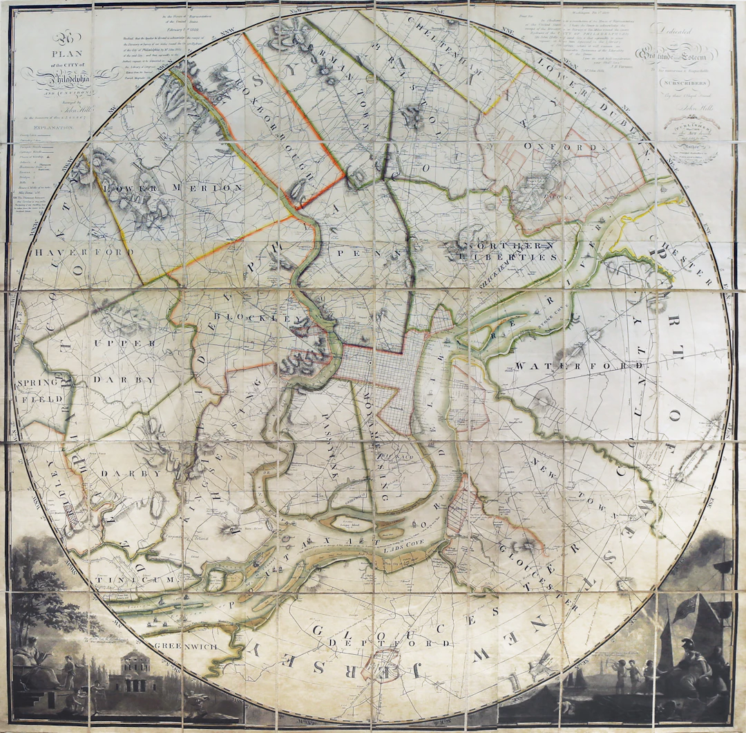 Hills' Very rare, circular wall map of Philadelphia - Showing Philadelphia