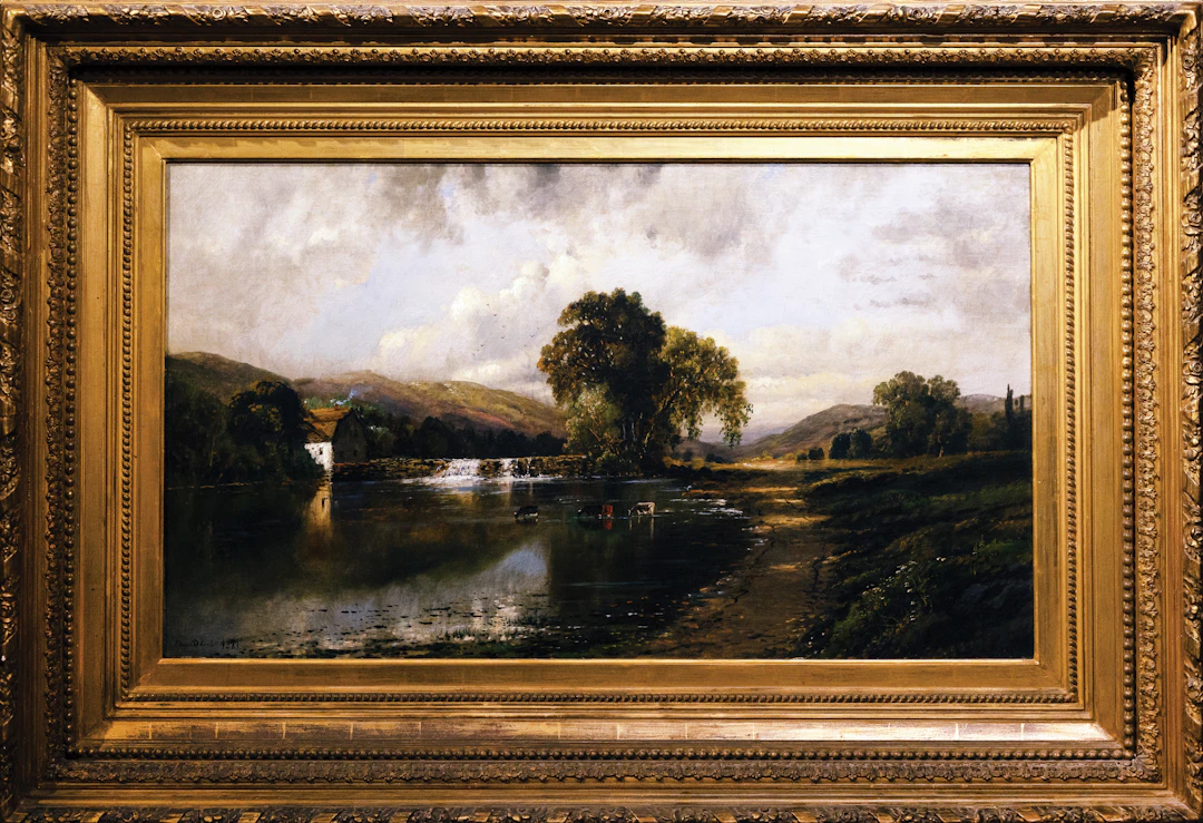 Edmund Lewis Oil Painting of a Mill on a River (Likely Pennsylvania)