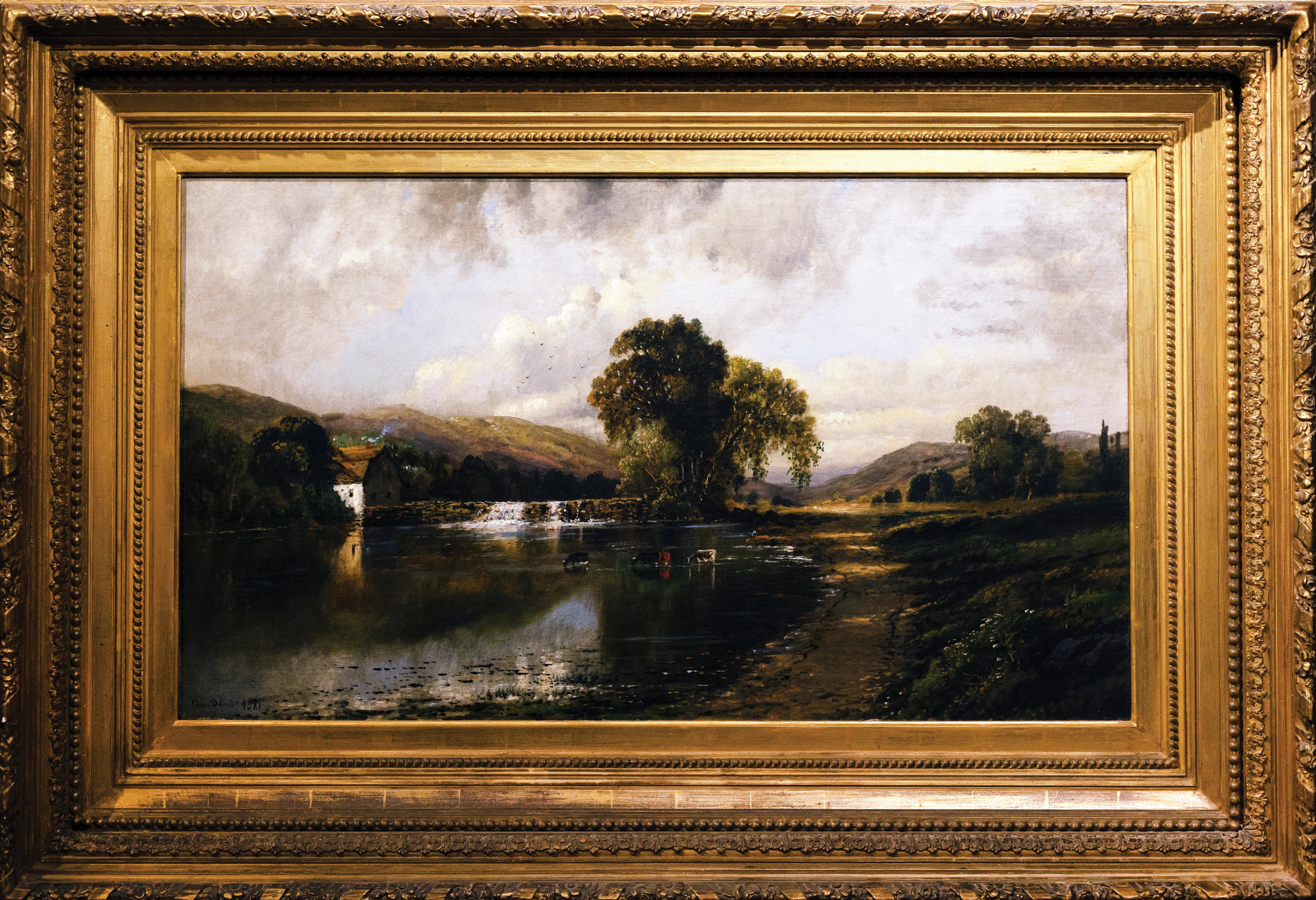 Edmund Lewis Oil Painting of a Mill on a River (Likely Pennsylvania)