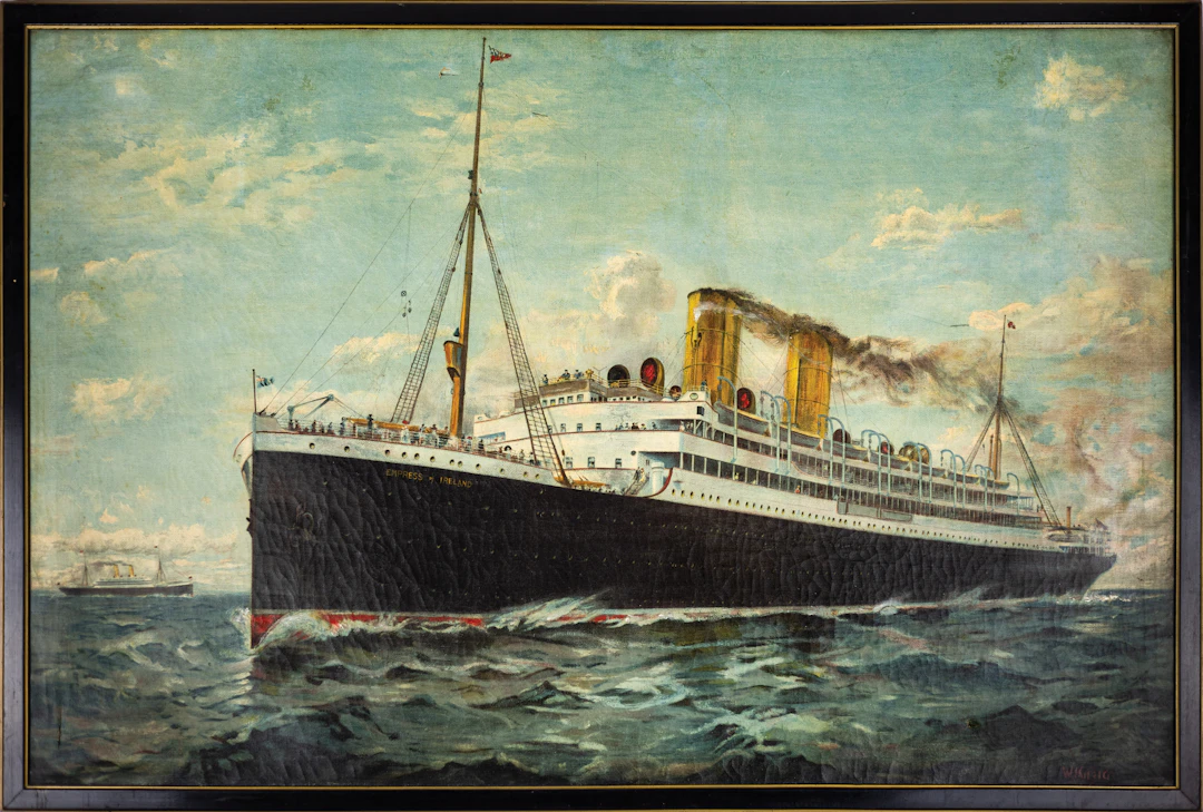 Kitzig Signed Oil of the RMS Empress of Britain & its sistership Empress