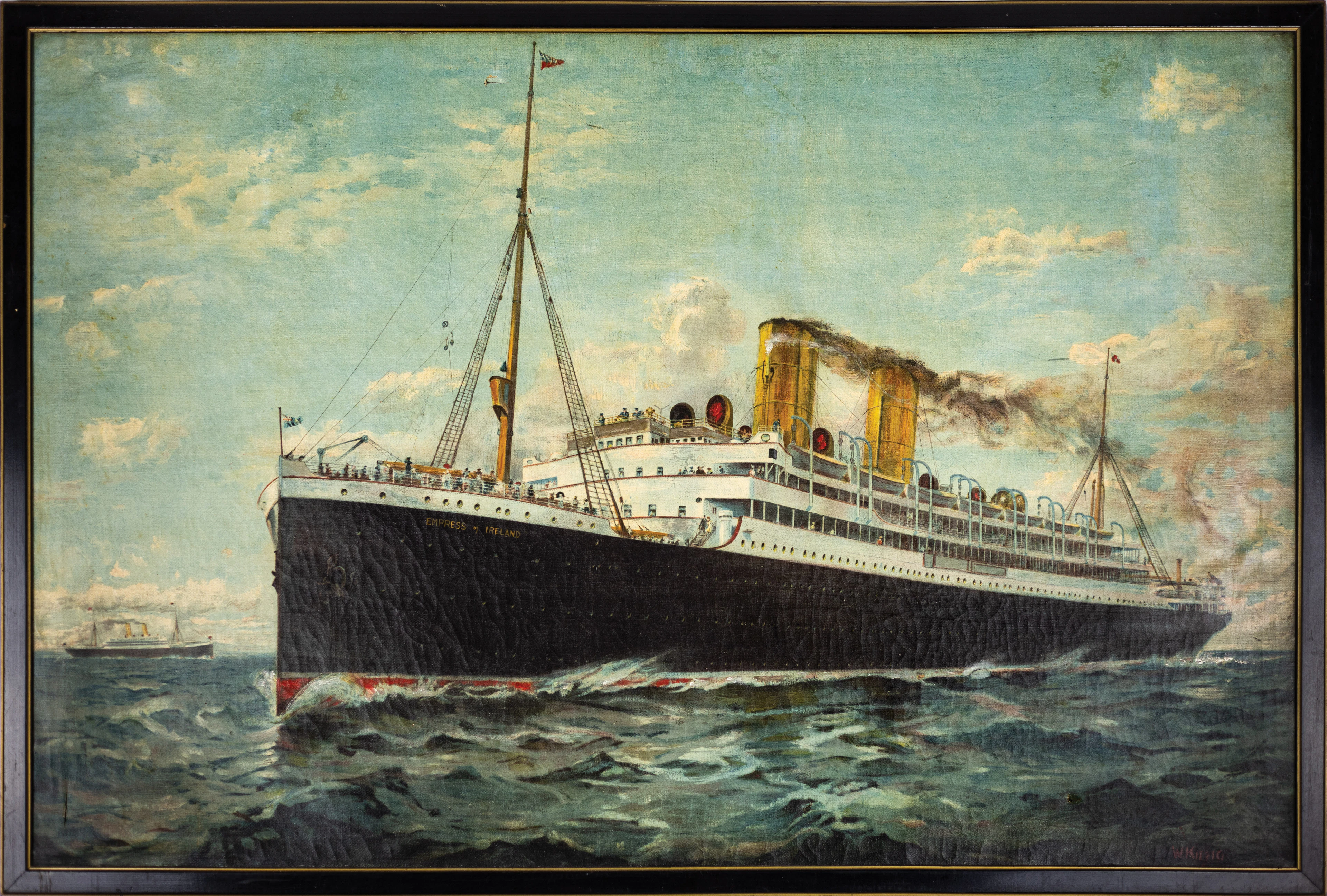 Kitzig Signed Oil of the RMS Empress of Britain & its sistership Empress