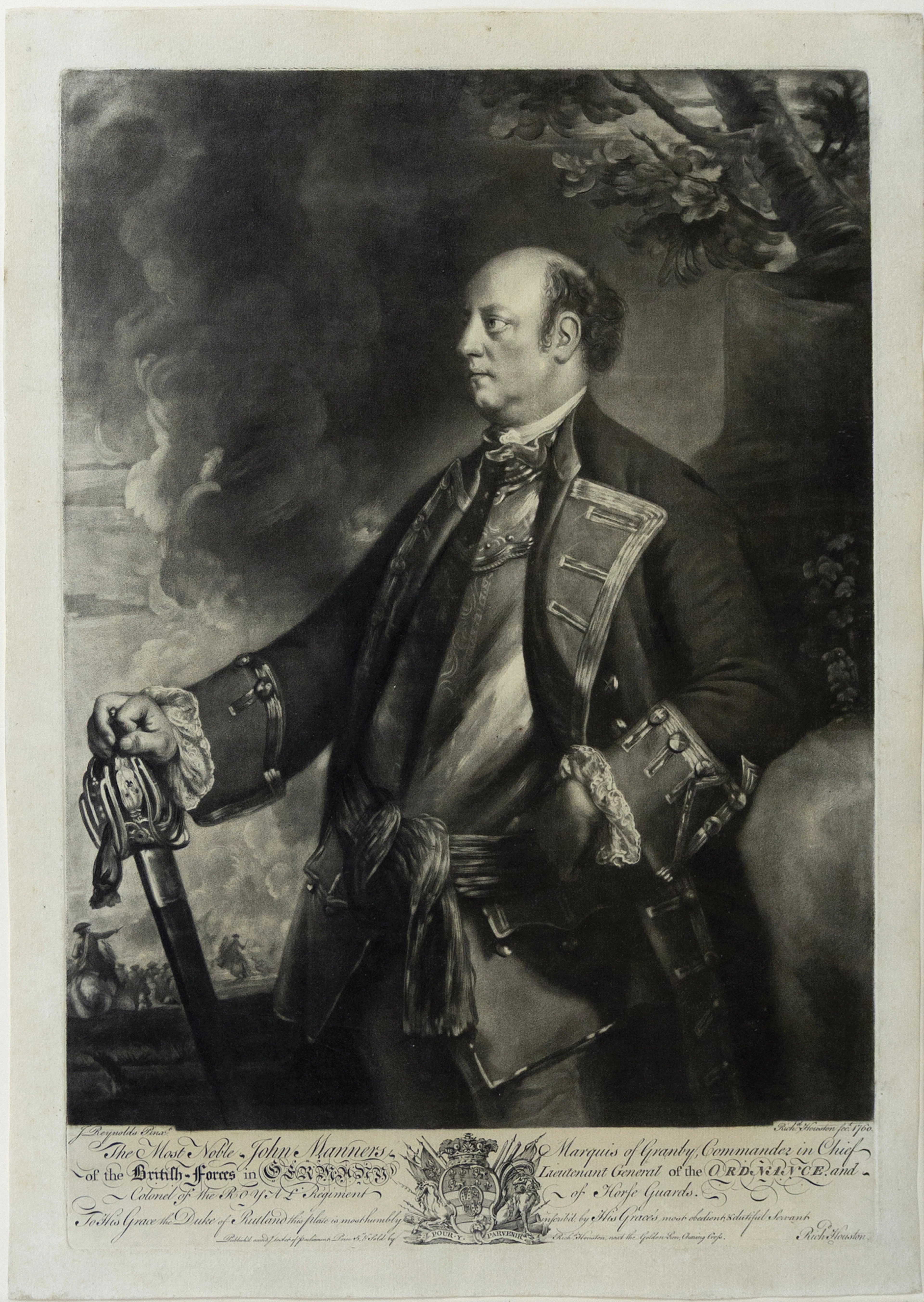 Richard Houston Mezzotint of John Manners, Marquess of Granby - Hero