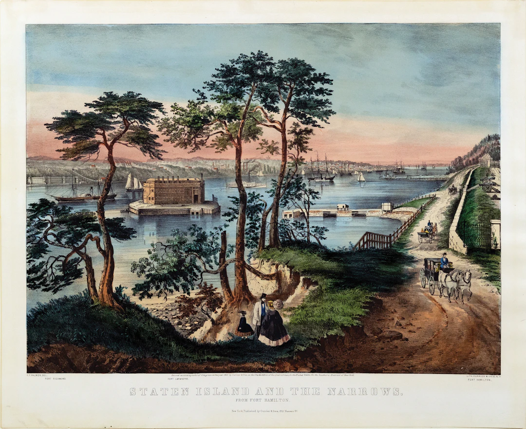 Currier & Ives Lithograph of Staten Island and the Narrows