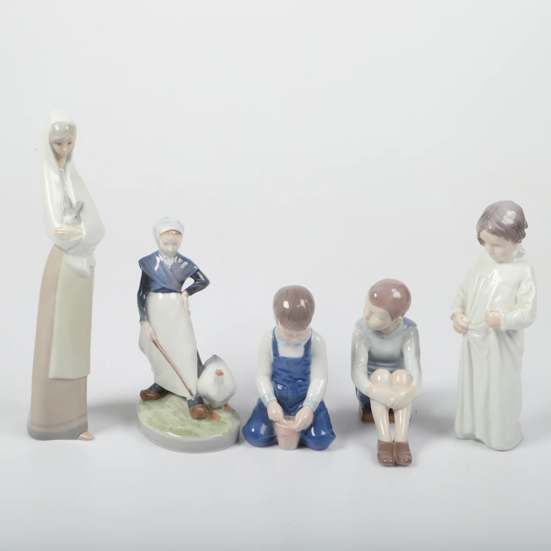 FIGURINER, 5 stycken, porslin, Royal Copenhagen, Bing & Gröndahl samt Nao.