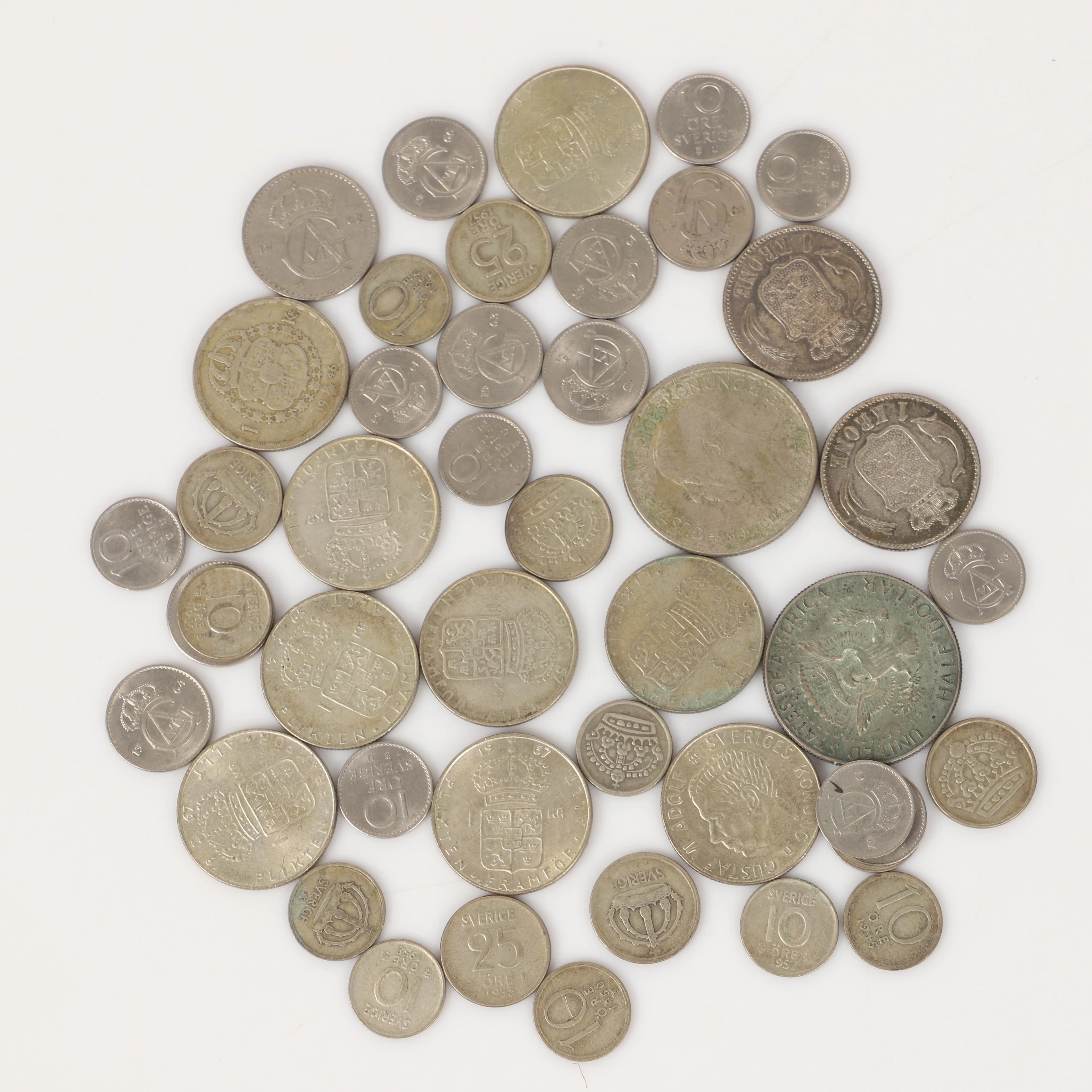 MYNT, 45 stycken, Sverige, Danmark och USA, 1915-1968.