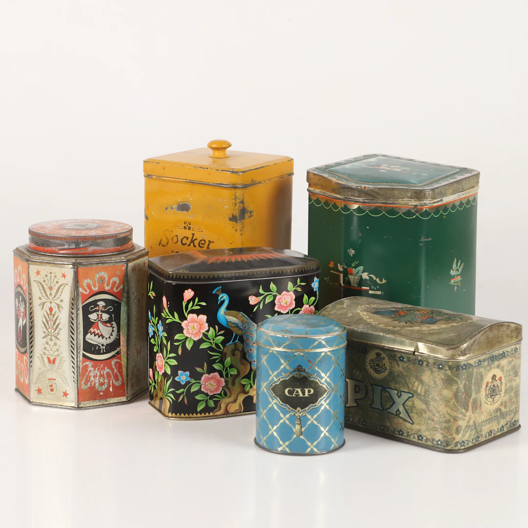 BURKAR, 6 stycken, målad plåt, 1900-tal.