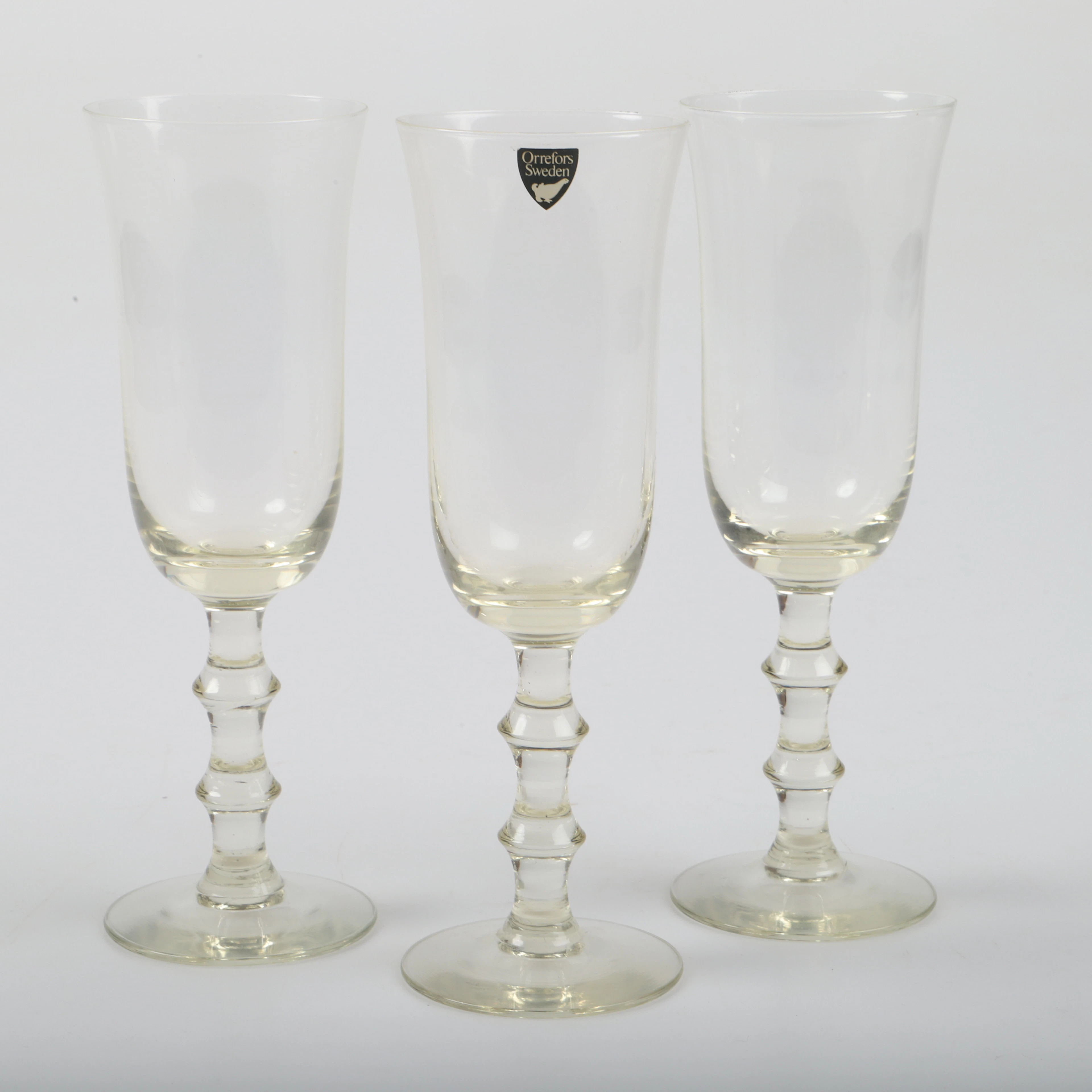 SIMON GATE. Champagneglas, 3 stycken, "Salut", gult glas, Orrefors.