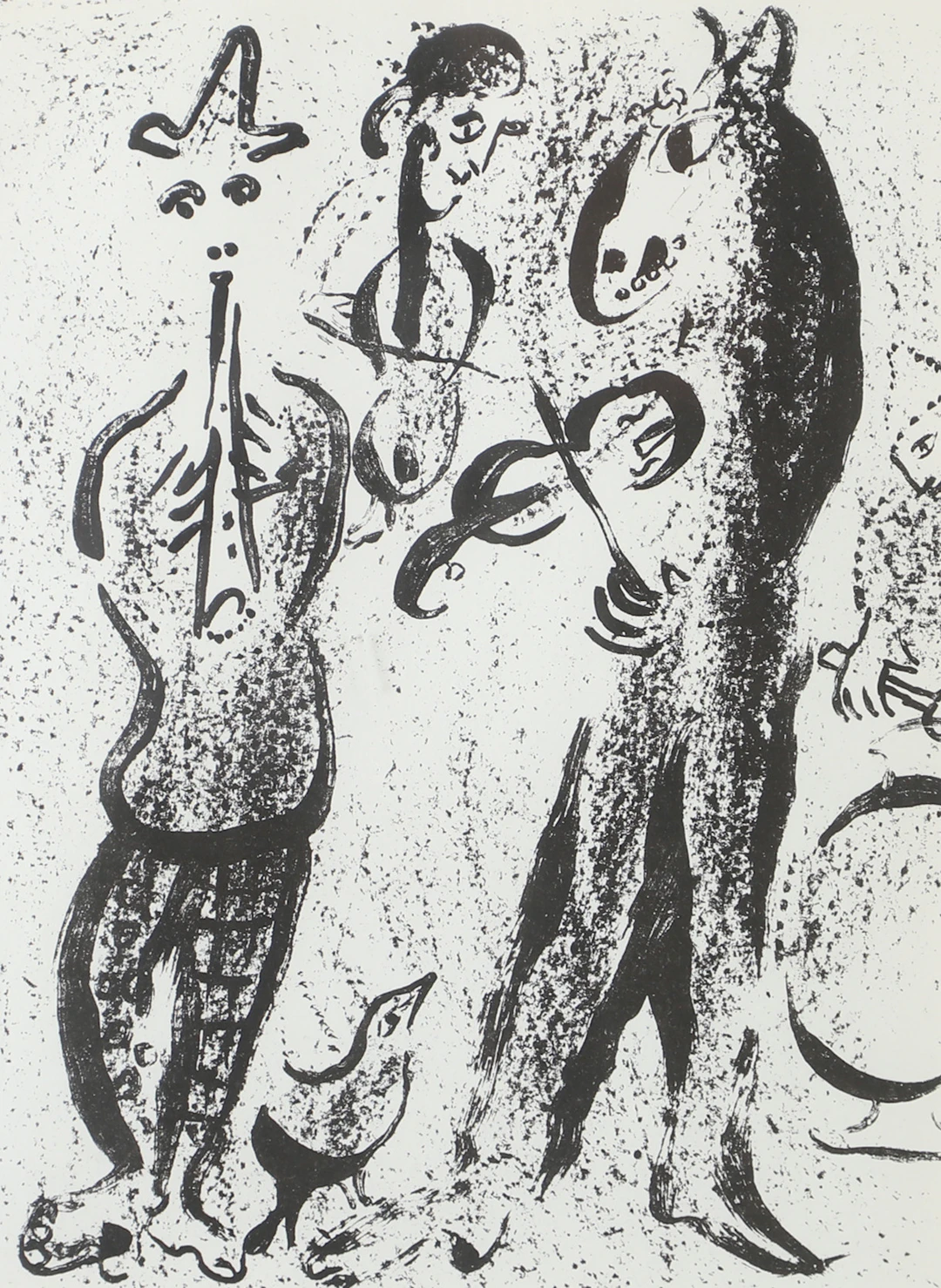 MARC CHAGALL. EFTER. Komposition med figurer, grafiskt blad, osignerad.