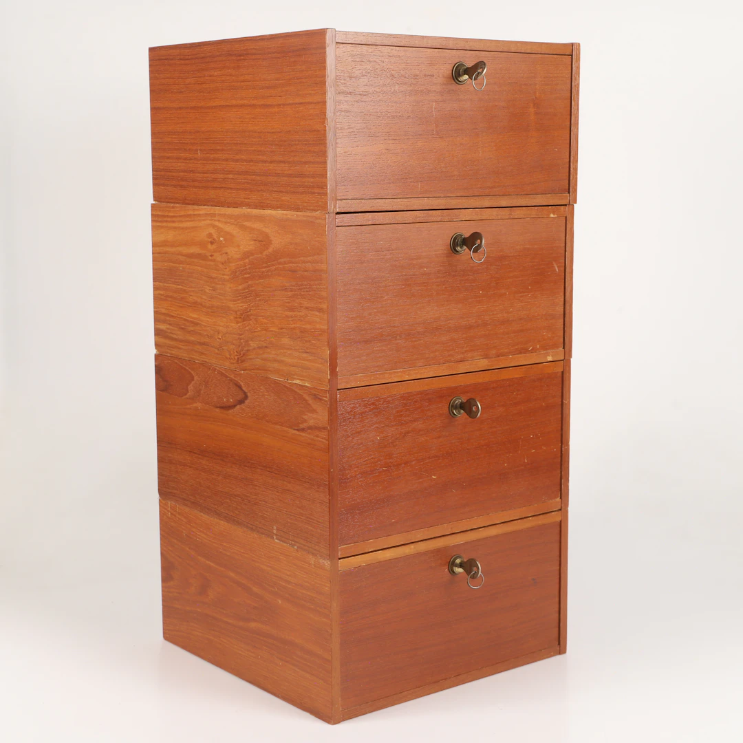 MYNTSCHATULL, 4 stycken, teak, 1900-tal.