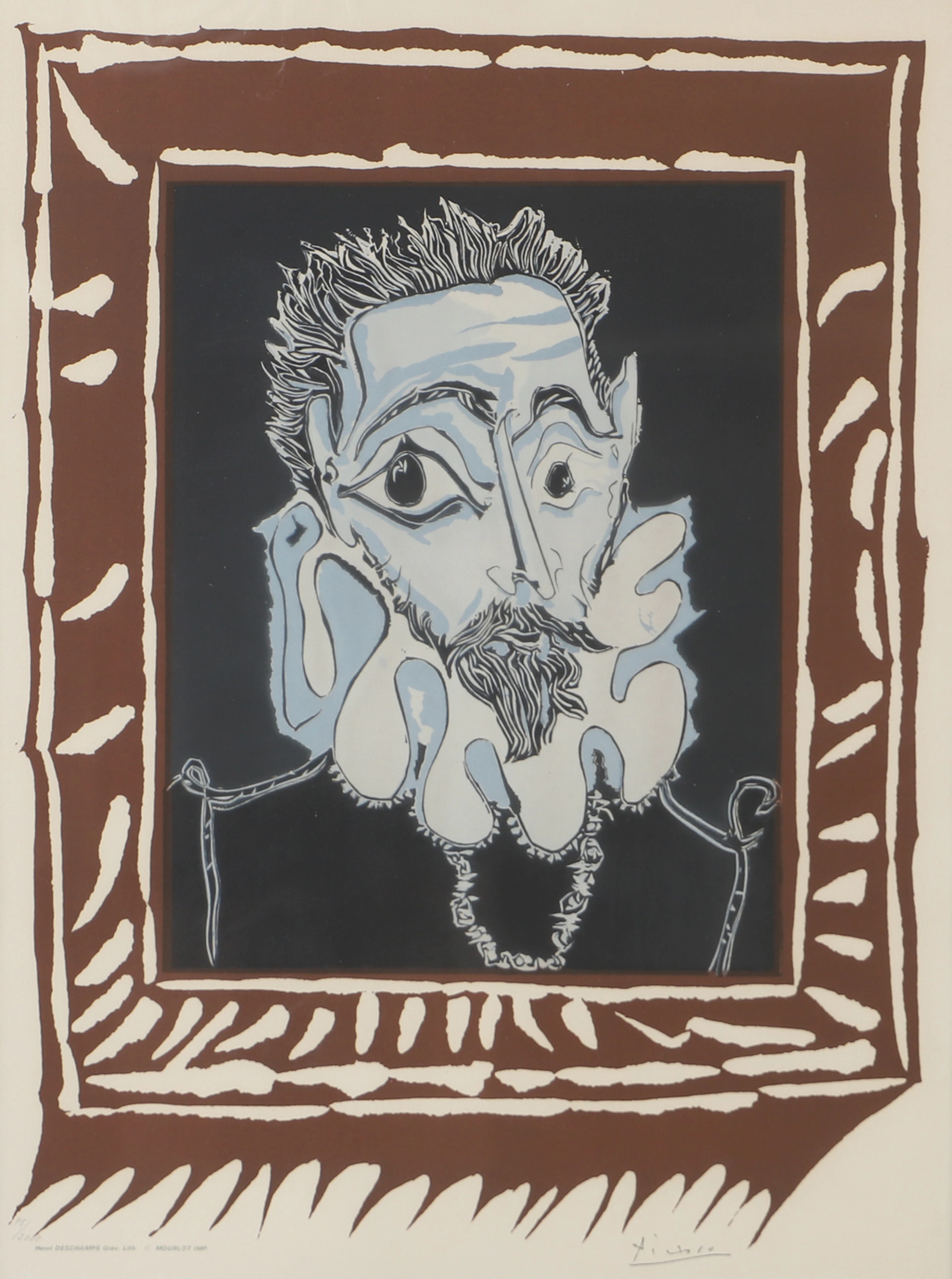 PABLO PICASSO. EFTER. Man med krage, grafiskt blad, signerad i trycket.