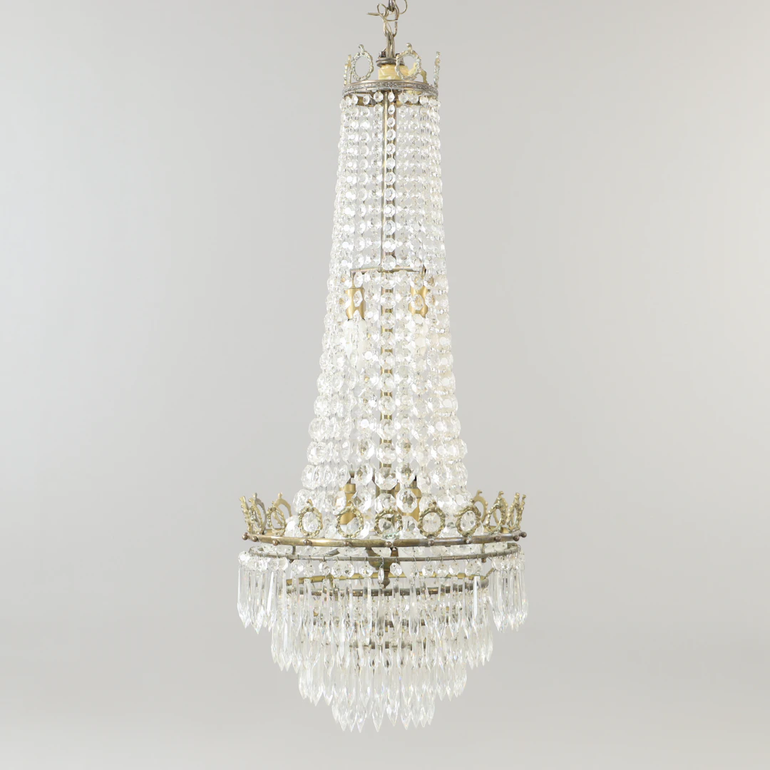 LJUSKRONA, 3 ljuspunkter, mässing med prismor, 1900-talets mitt.