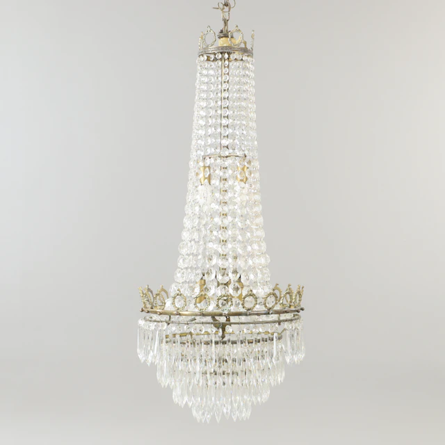 LJUSKRONA, 3 ljuspunkter, mässing med prismor, 1900-talets mitt.