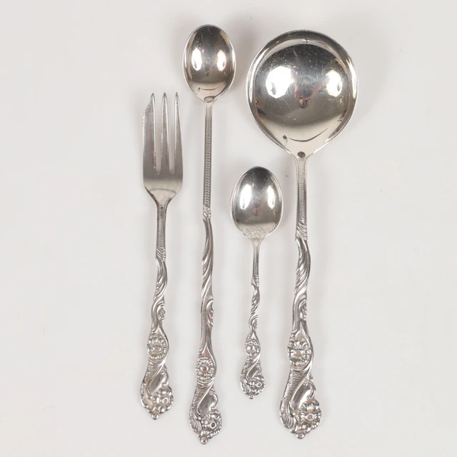 TÅRTGAFFLAR, DRINKSKEDAR M. M. 36 stycken, "Amsterdam", nysilver