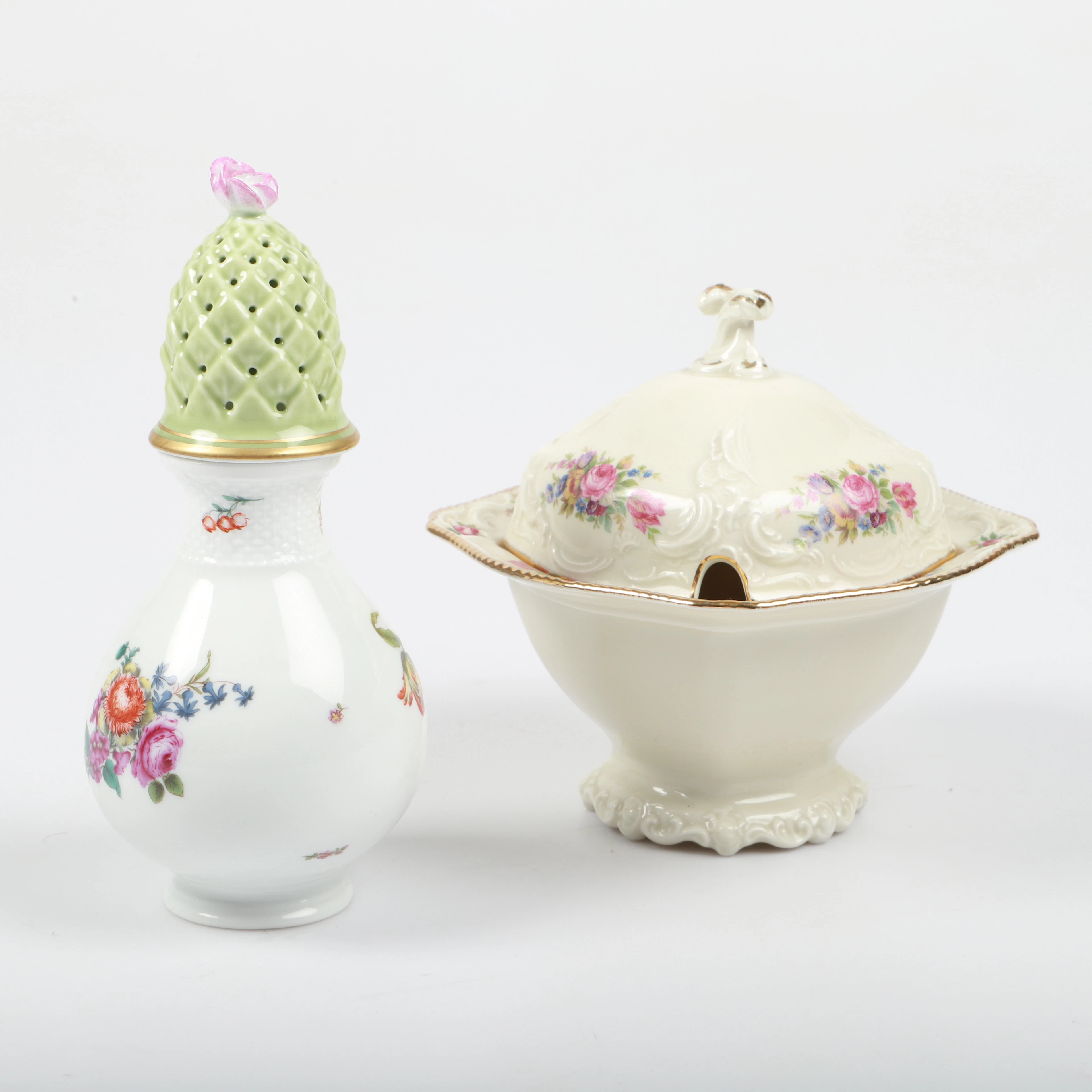 SOCKERSTRÖARE OCH -SKÅL, porslin, bl. a. Limoges, Frankrike.