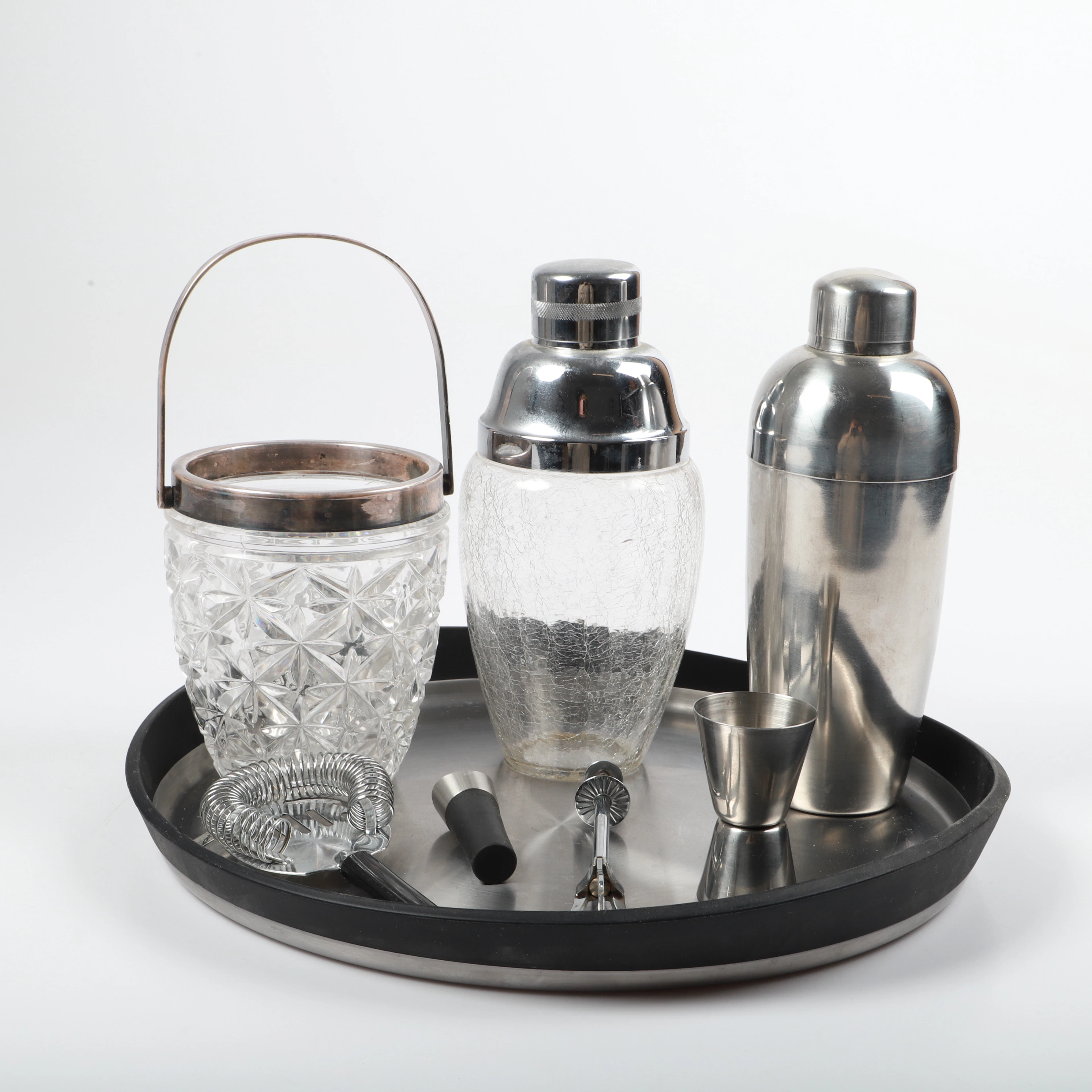 DRINKSET, 8 delar, metall/glas m. m., 1900-2000-tal.