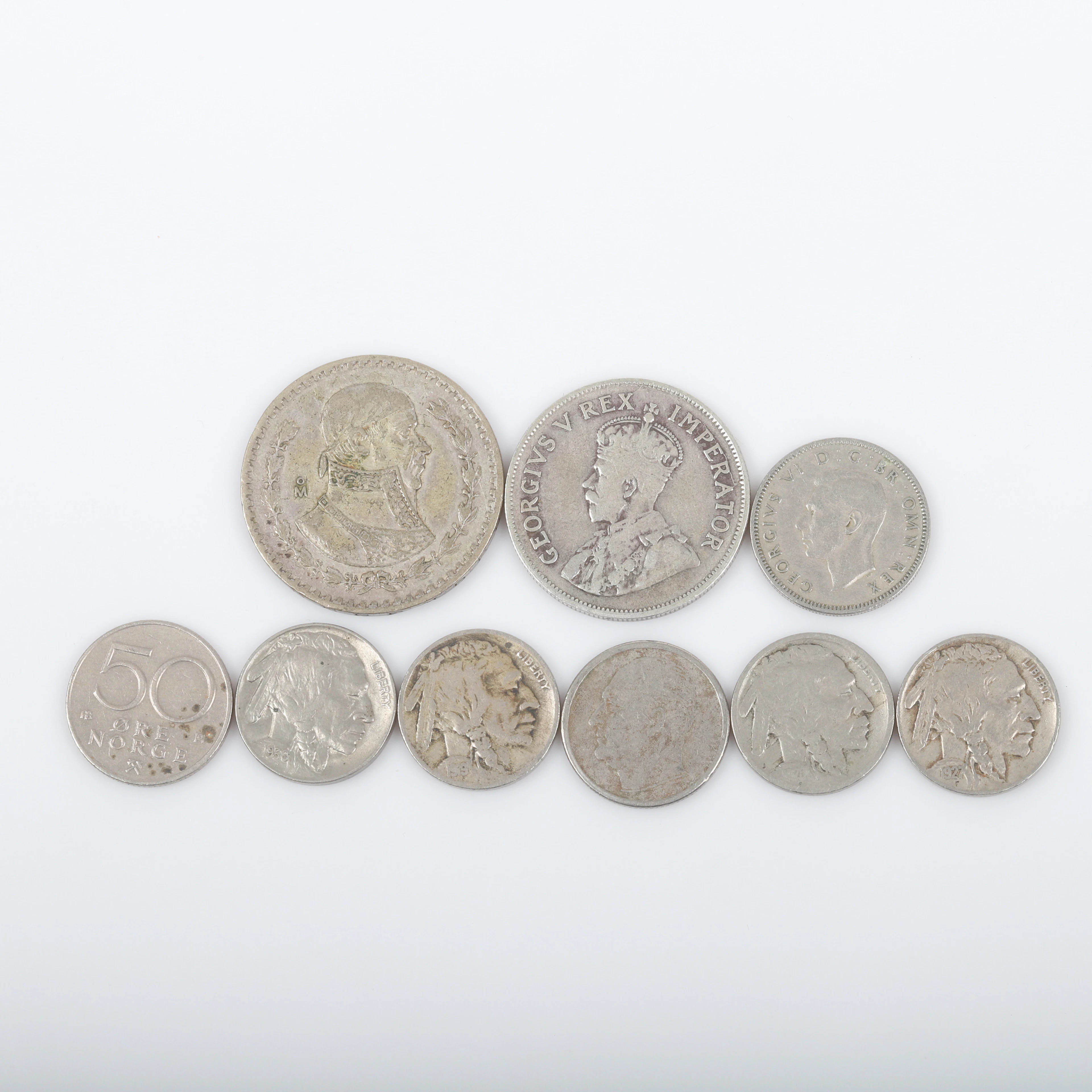 MYNT, 8 stycken, bl. a. Storbritannien och USA, 1900-tal.