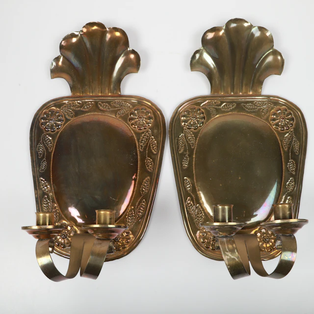 LJUSPLÅTAR, 1 par, 2-armade, mässing, 1900-tal.