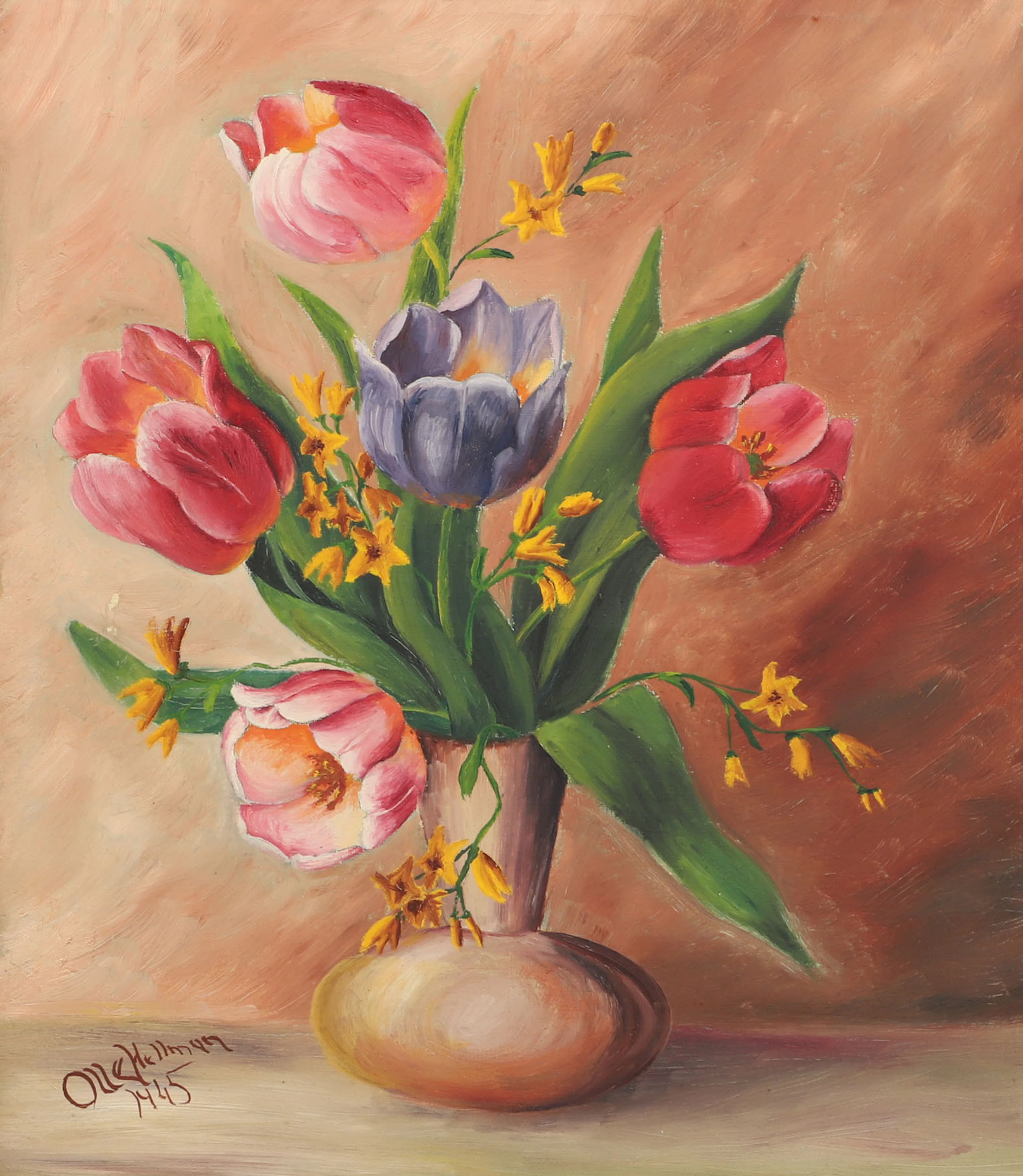 OLLE HELLMAN. Blomsterstilleben, olja på duk, signerad.