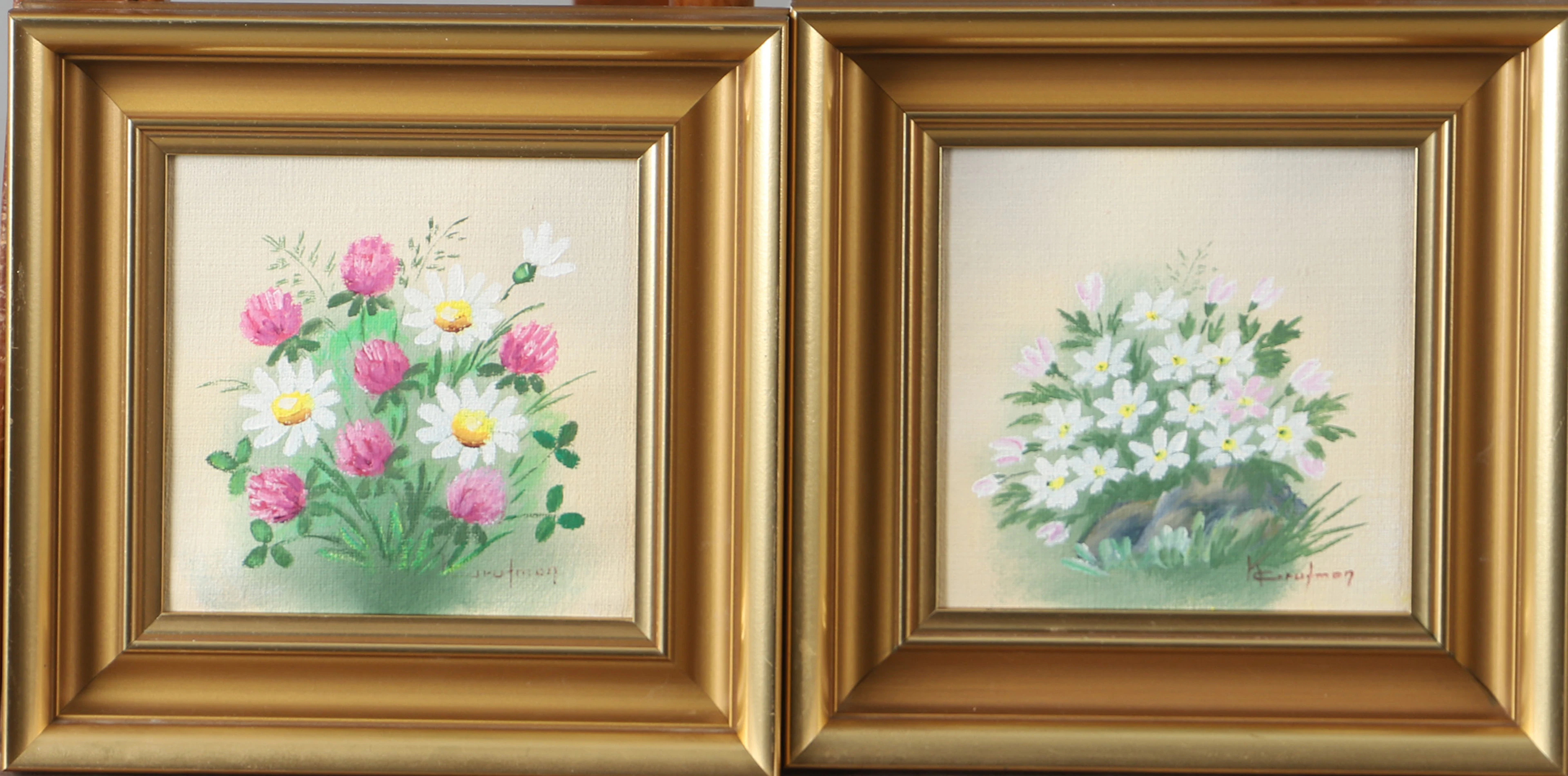 KERSTIN GRUFMAN. Blomsterstilleben, 2 stycken, olja på duk, signerade