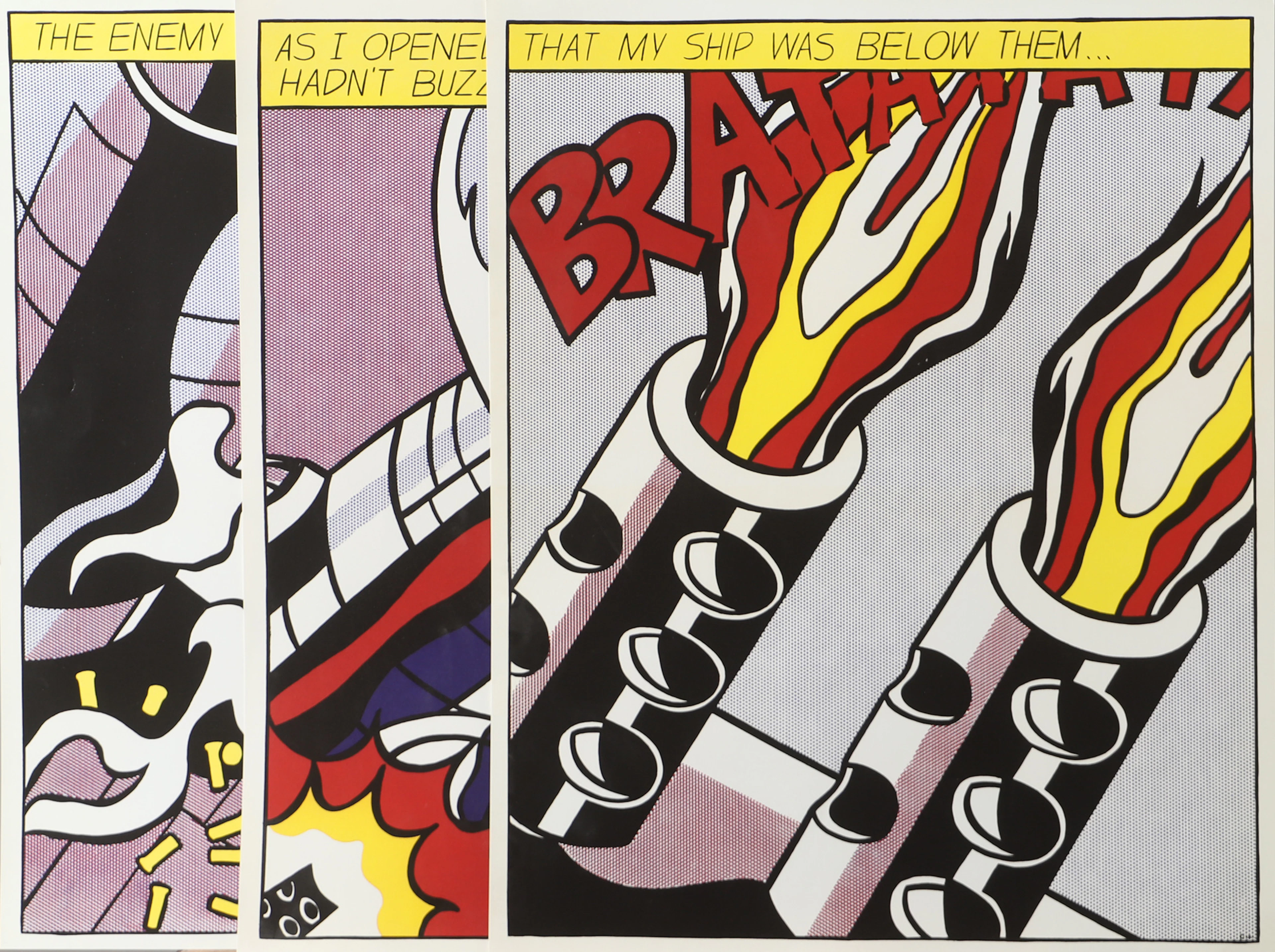 ROY LICHTENSTEIN. EFTER. Färgserigrafi, triptyk.
