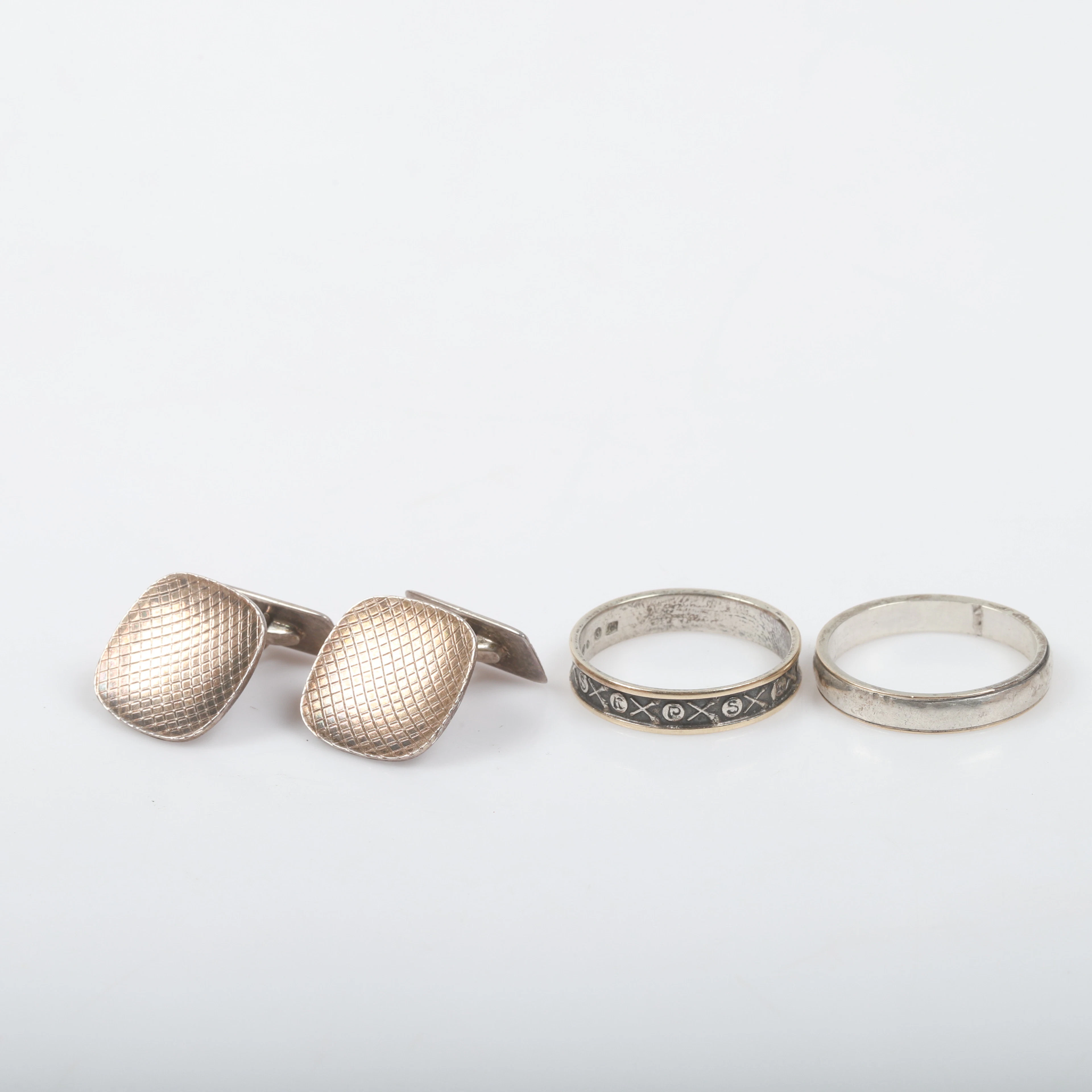 MANSCHETTKNAPPAR SAMT RINGAR, 3 delar, silver.