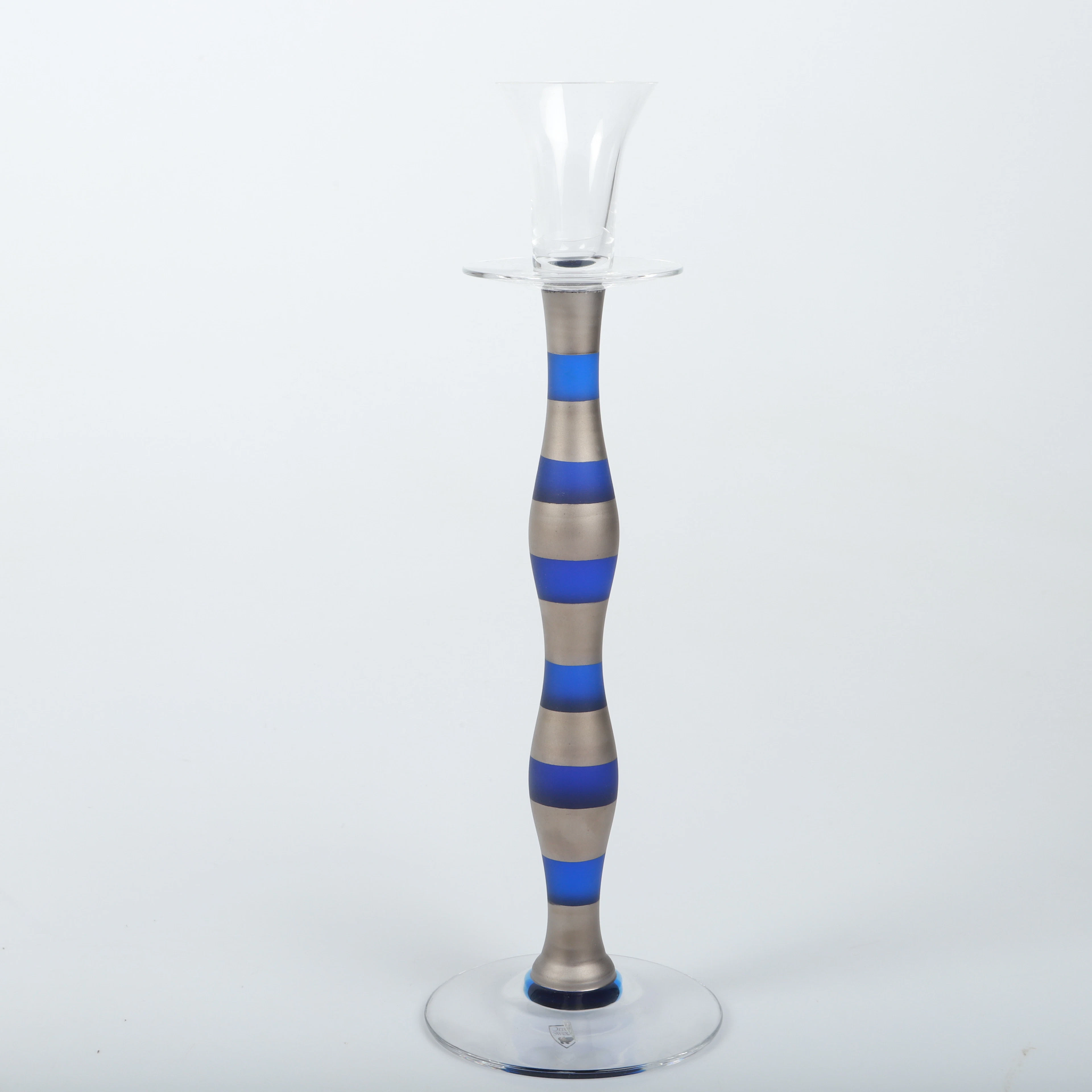 ANNE NILSSON. Ljusstake, "Celeste Blue/Silver", glas, Orrefors.
