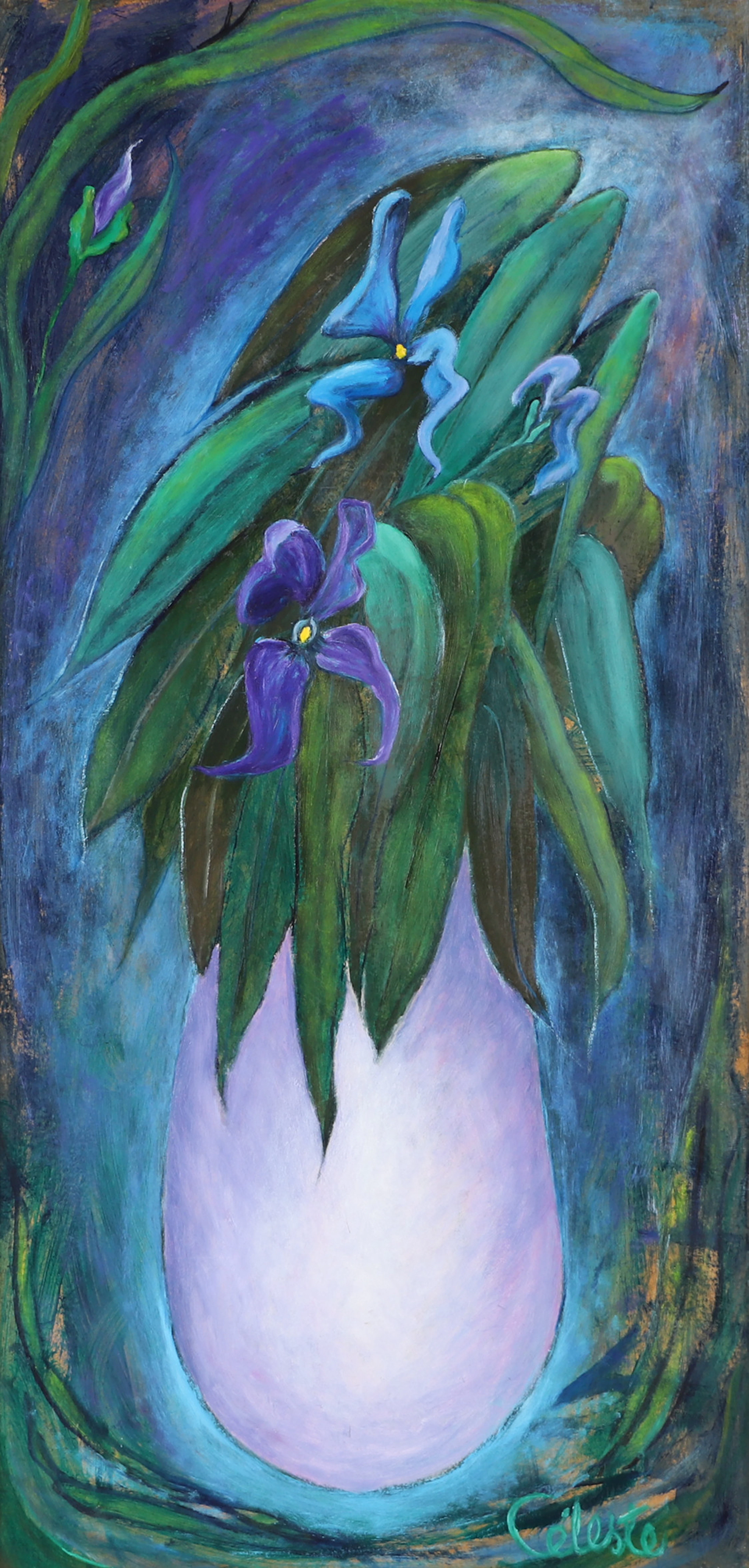 CELESTE FAHLSTRÖM. Blommor i vas, olja på pannå, signerad Celeste.