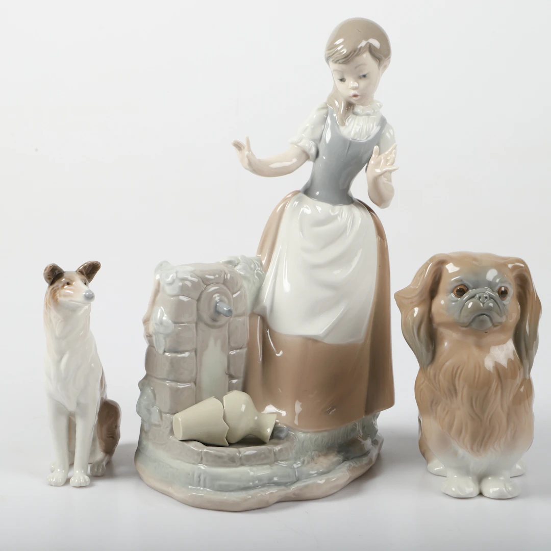 FIGURINER, 3 stycken, porslin, Lladro samt Nao, Spanien.
