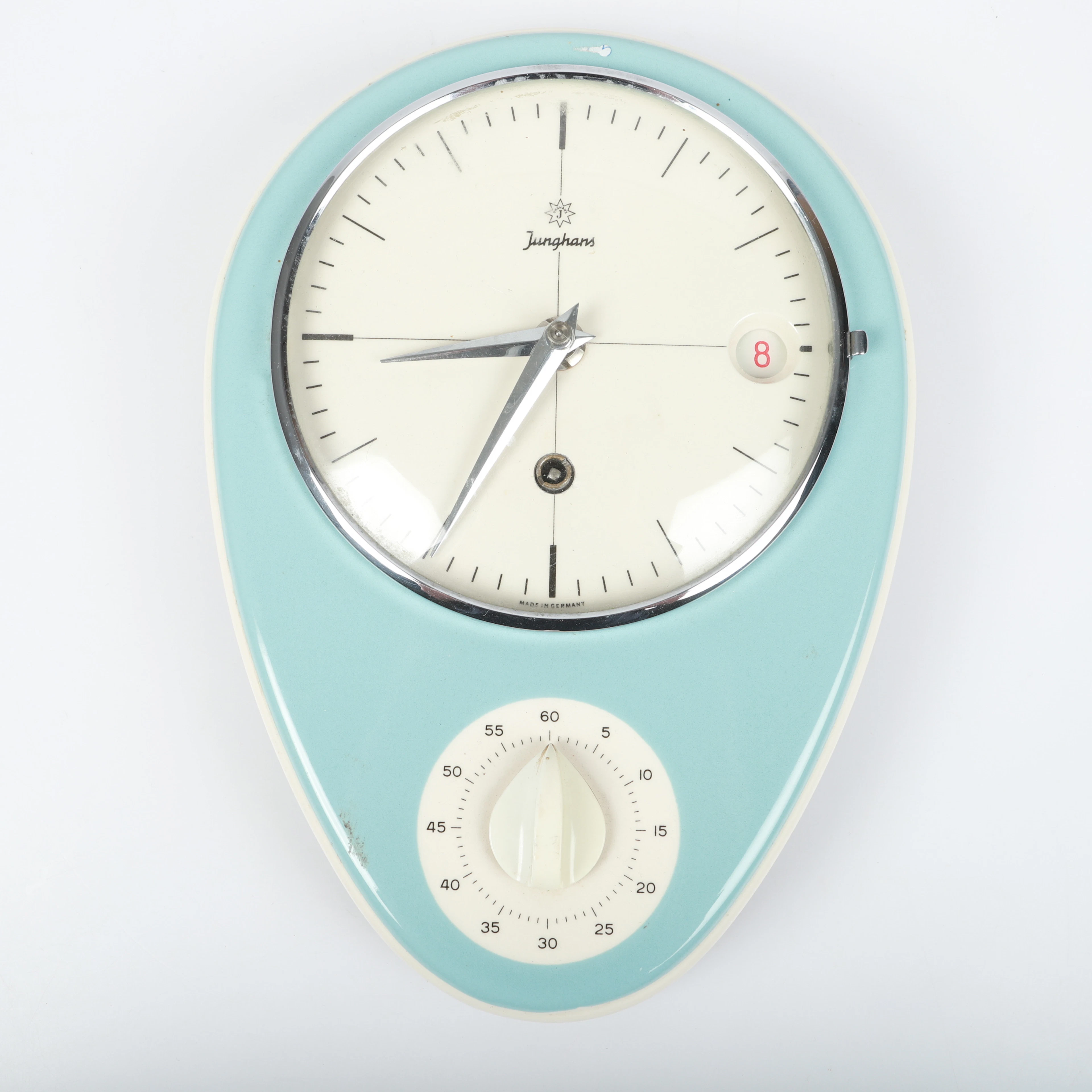 MAX BILL. Köksklocka med timer, Junghans, keramik/metall, 1950/60-tal.