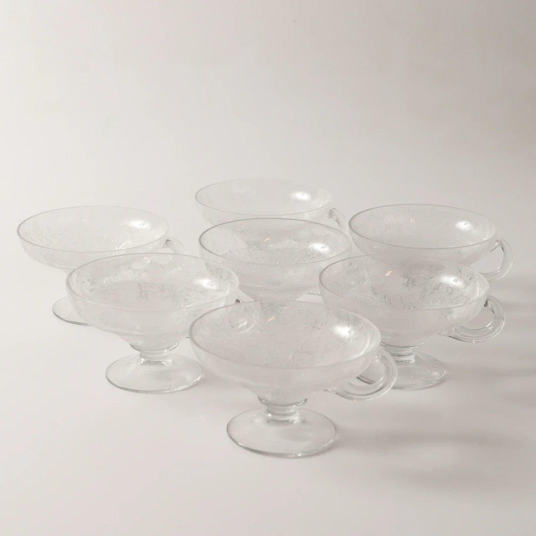 DESSERTSKÅLAR, 7 stycken, delvis frostat glas, Johansfors.