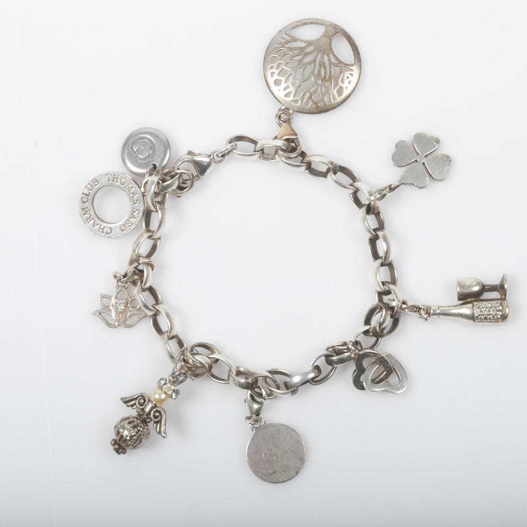 THOMAS SABO. Armband, "Charm Club", ankarkedja med berlocker, sterlingsilver.